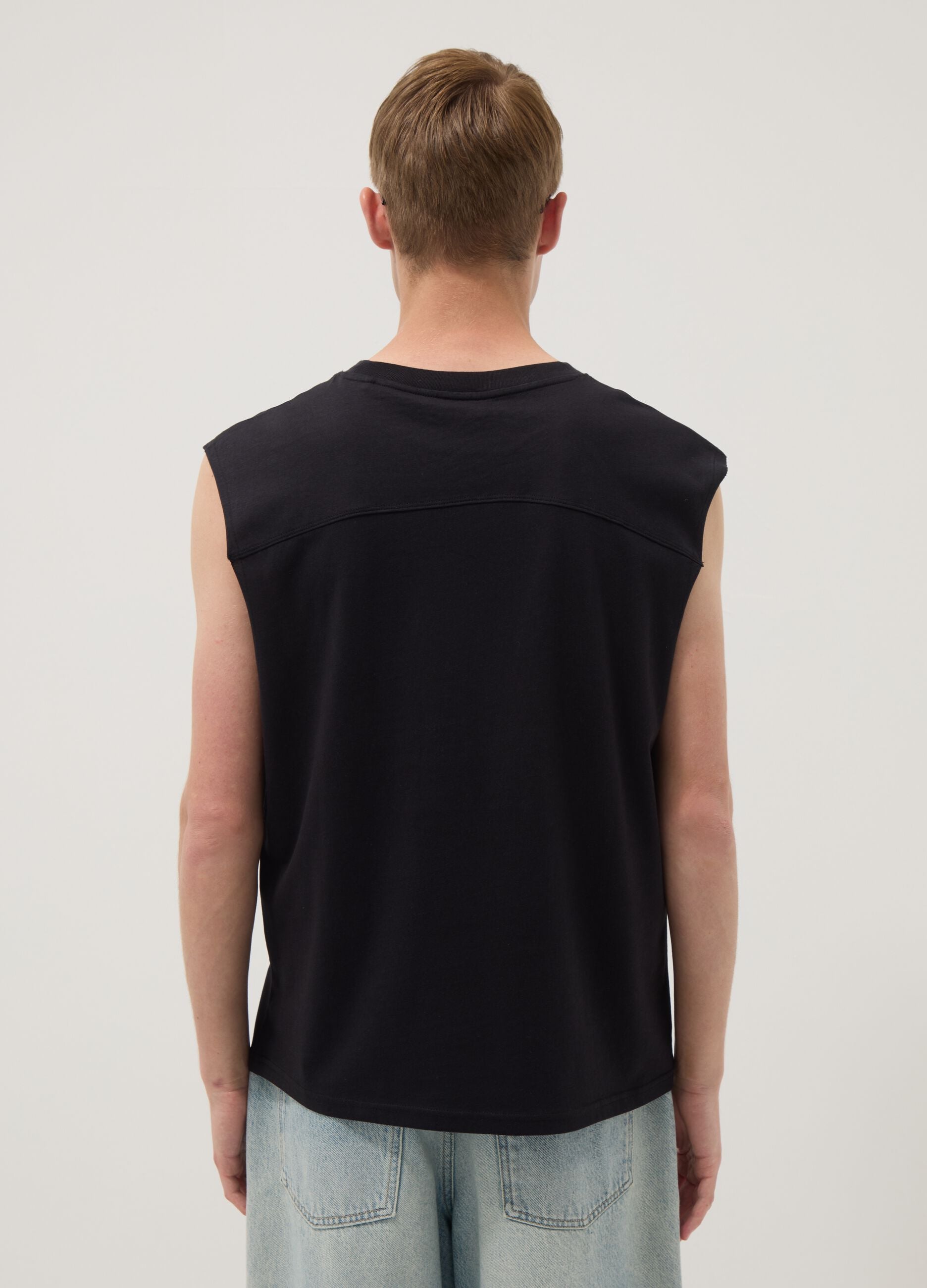 Black pure cotton regular-fit tank top