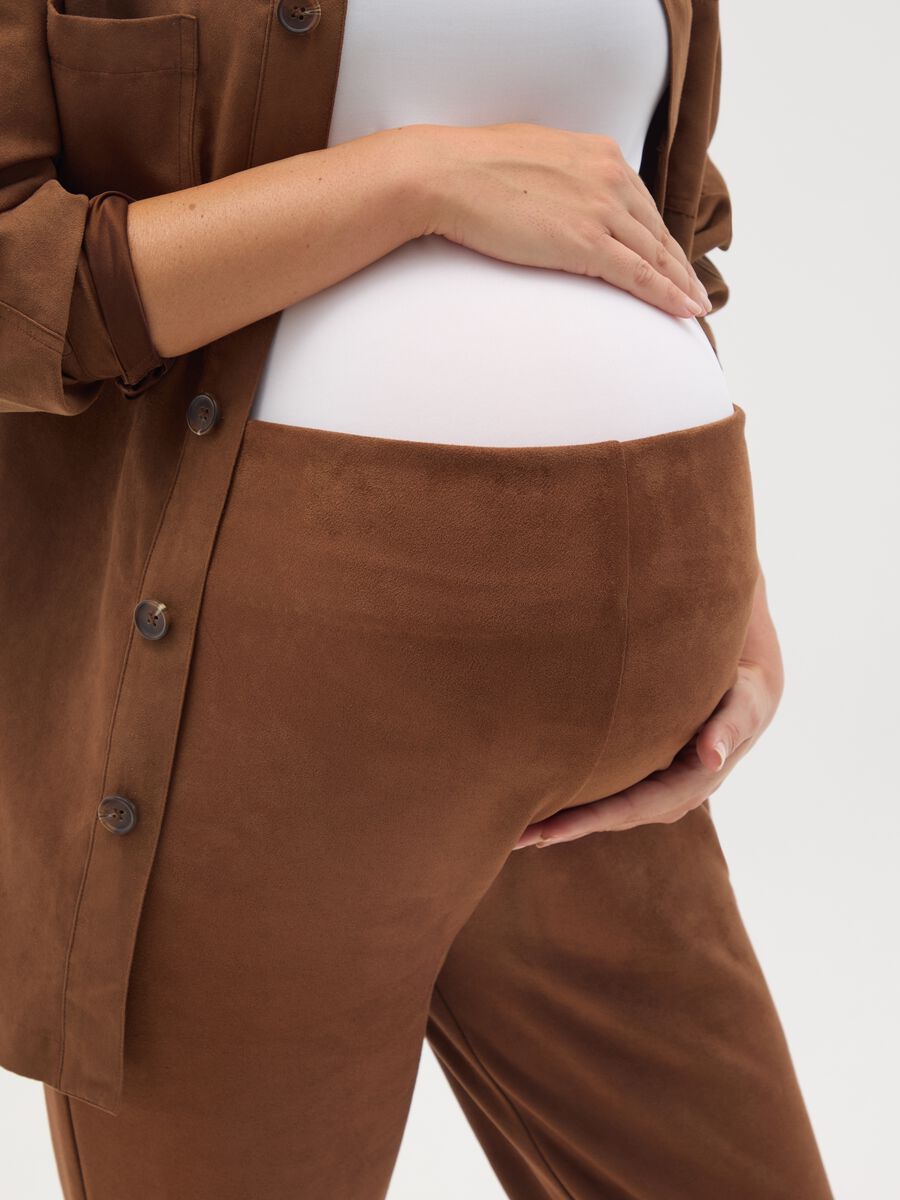 Pantaloni premaman elasticizzati scamosciati marroni _2