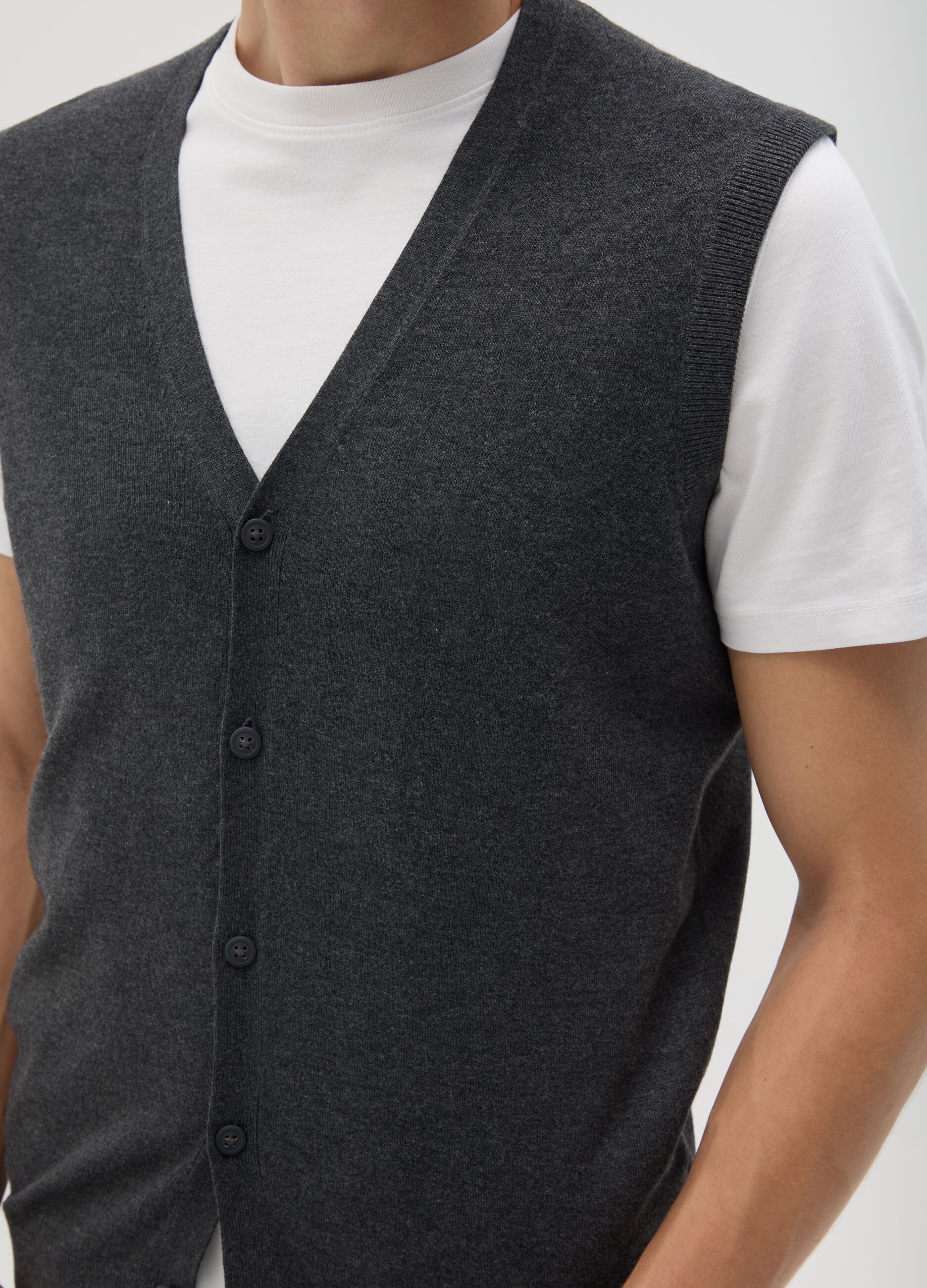 Grey viscose blend regular fit gilet