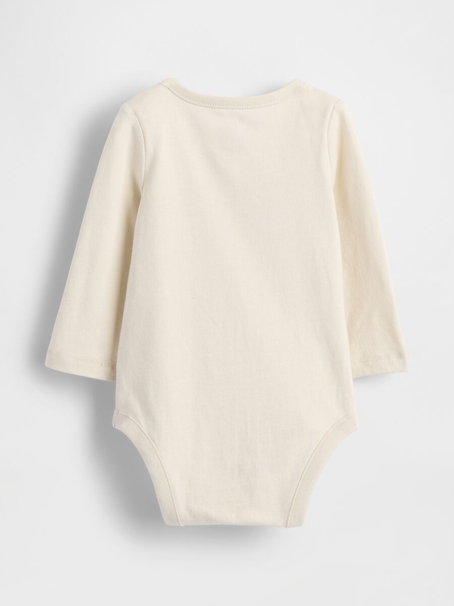 Beige cotton bodysuit with teddy bear print_0