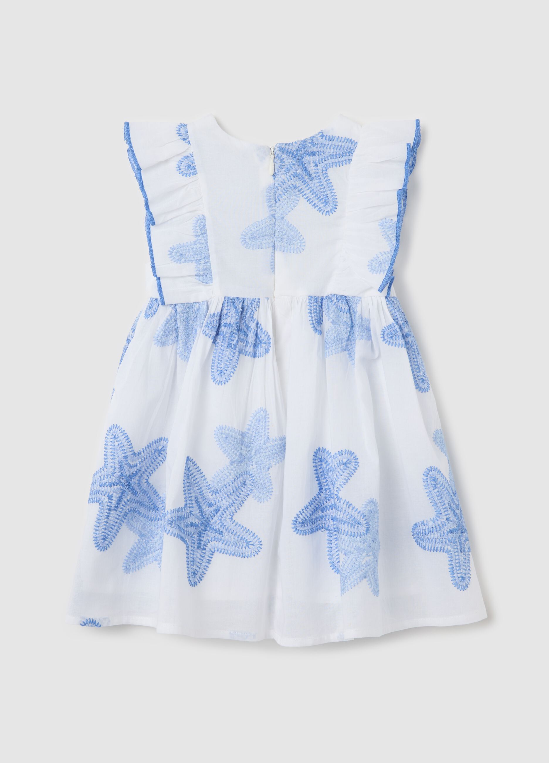 Dress with white and blue starfish in cotton