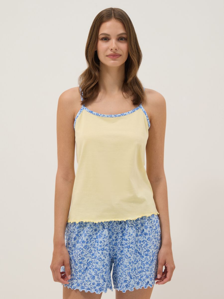 Pigiama giallo in puro cotone con top a spalline sottili regular fit_1