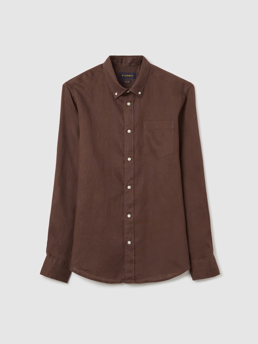 Brown shirt in linen with button-down collar_4