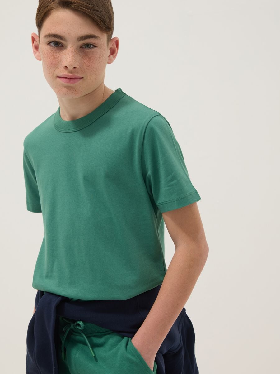 T-shirt in puro cotone verde da ragazzo regular fit_0