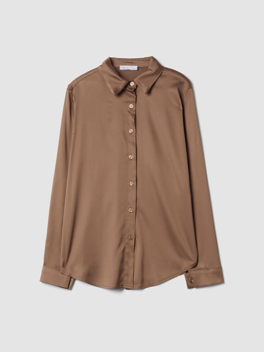 Brown stretch viscose shacket, regular fit_0