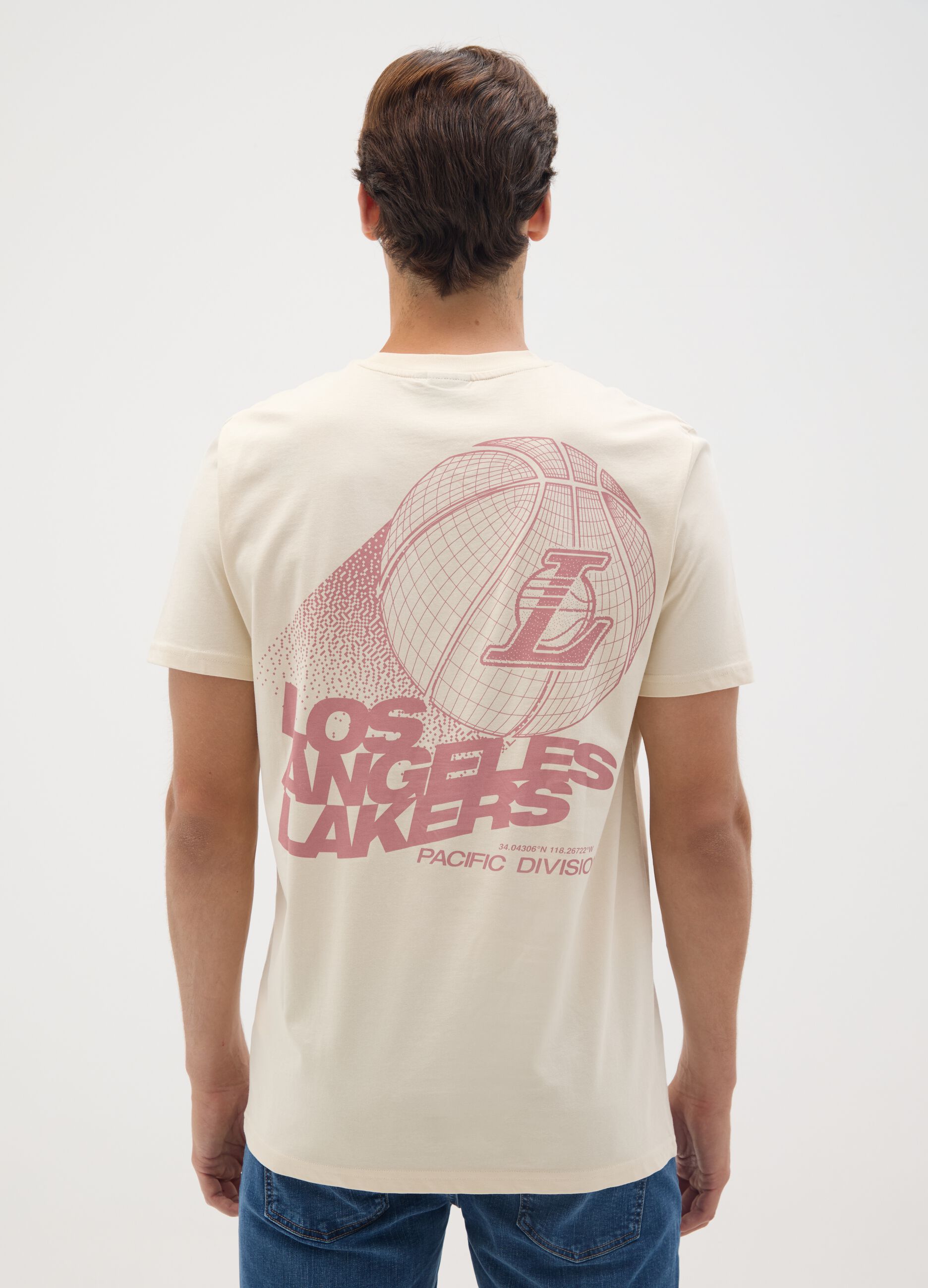 T-shirt in puro cotone beige con stampa Los Angeles Lakers