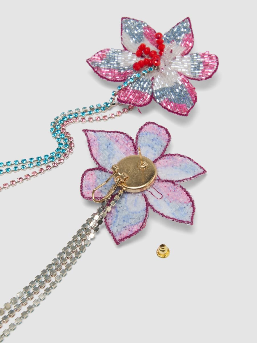 Flower-shaped multicolour beaded drop earrings_2