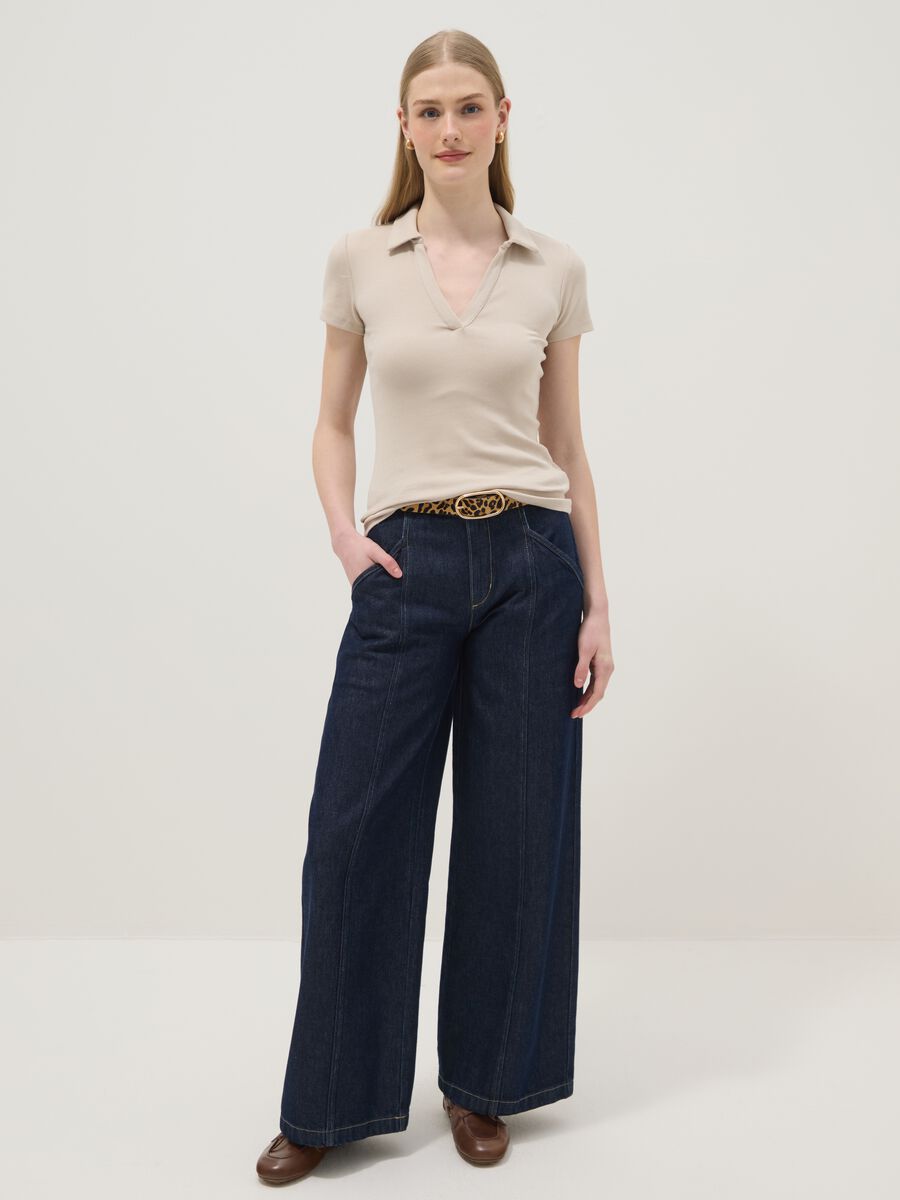 Polo in cotone elasticizzato beige regular fit deep V_2