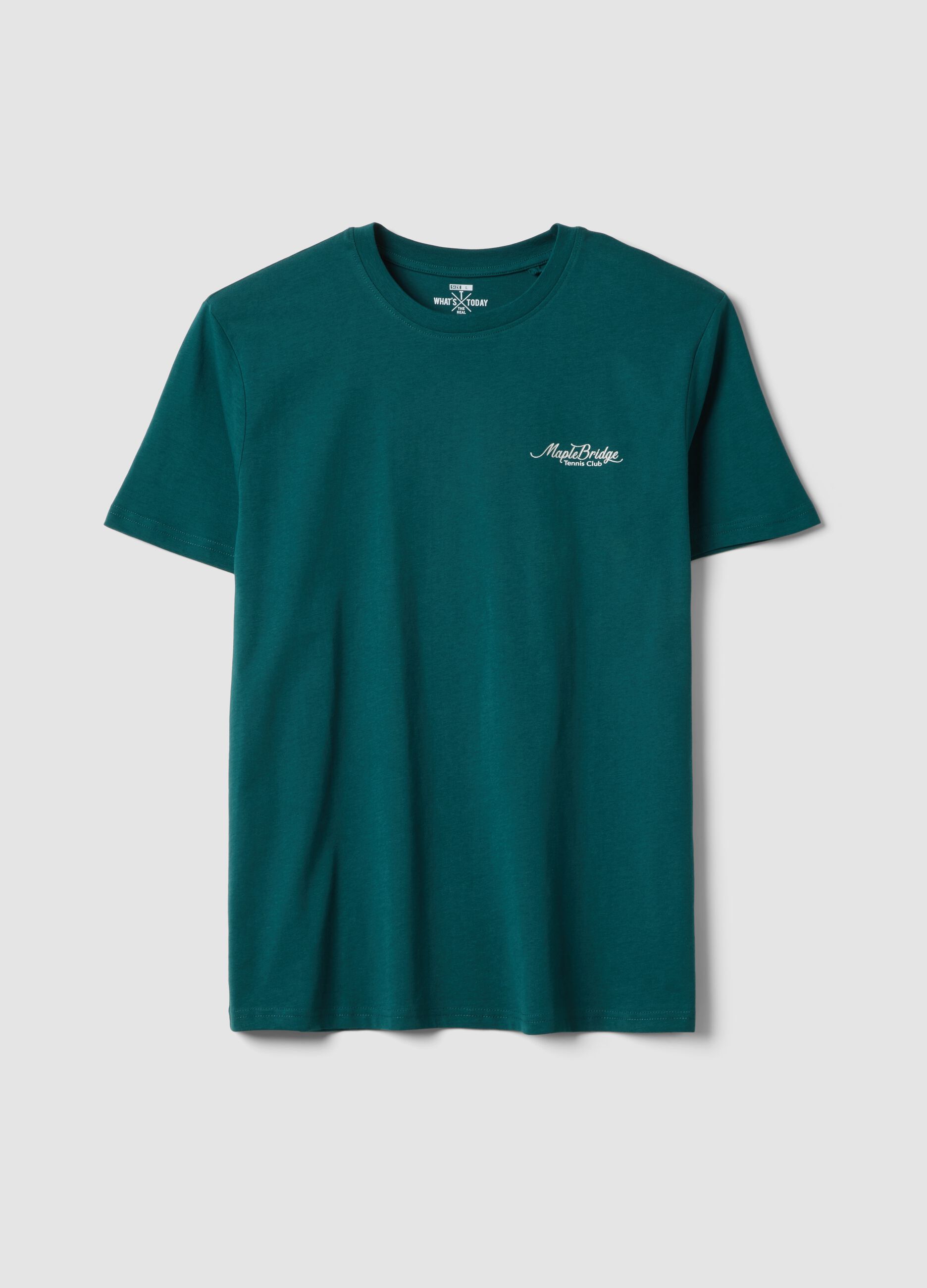 Green pure cotton T-shirt with slogan and back print, regular fit