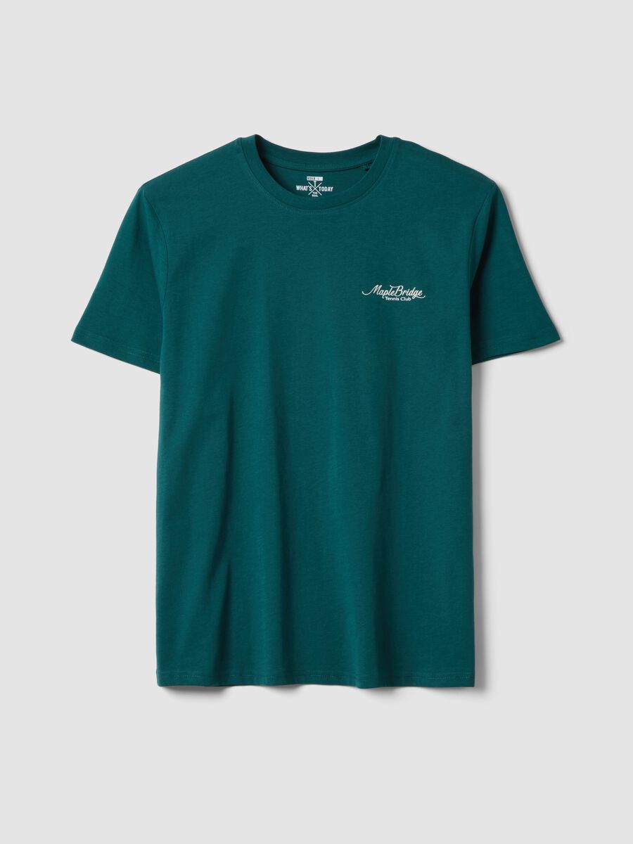 Green pure cotton T-shirt with slogan and back print, regular fit_0