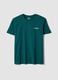 Green pure cotton T-shirt with slogan and back print, regular fit_0