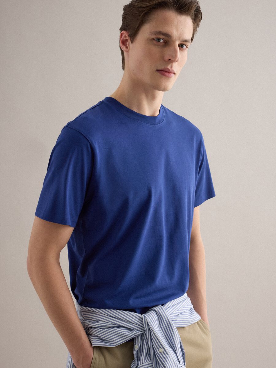 T-shirt girocollo in puro cotone blu relaxed fit_3