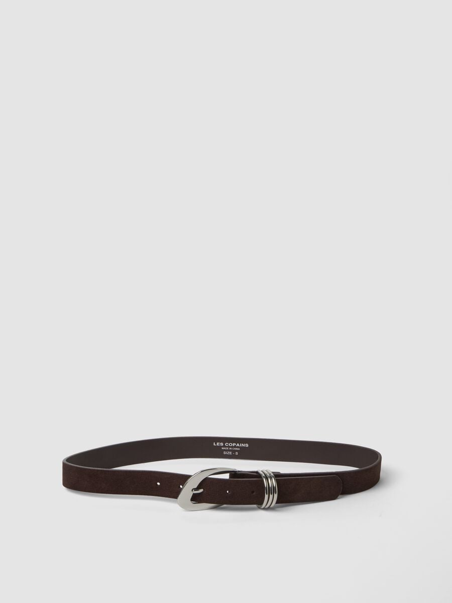 Cintura marrone in vera pelle con fibbia in metallo_0