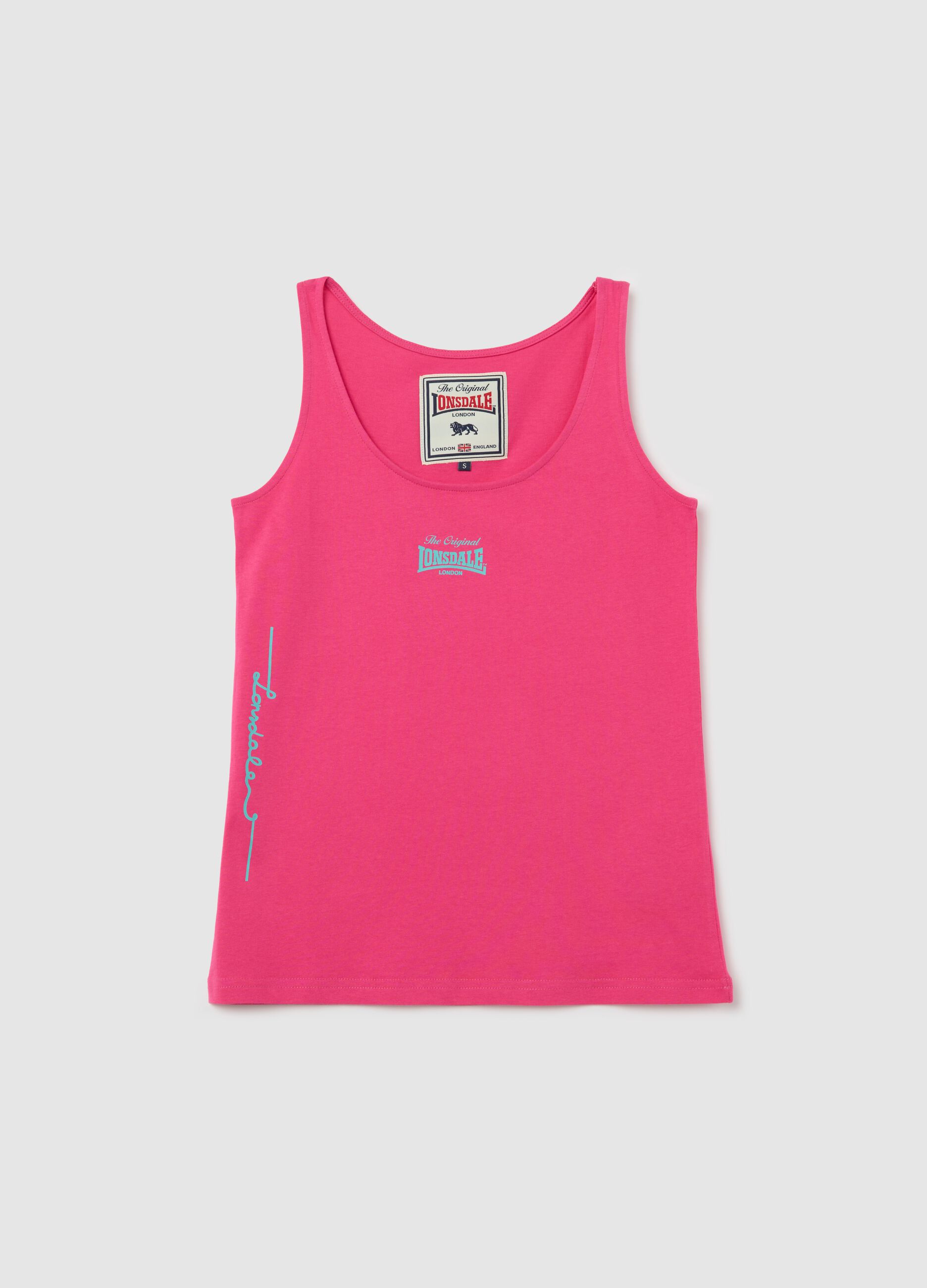 Fuchsia tank top with logo print