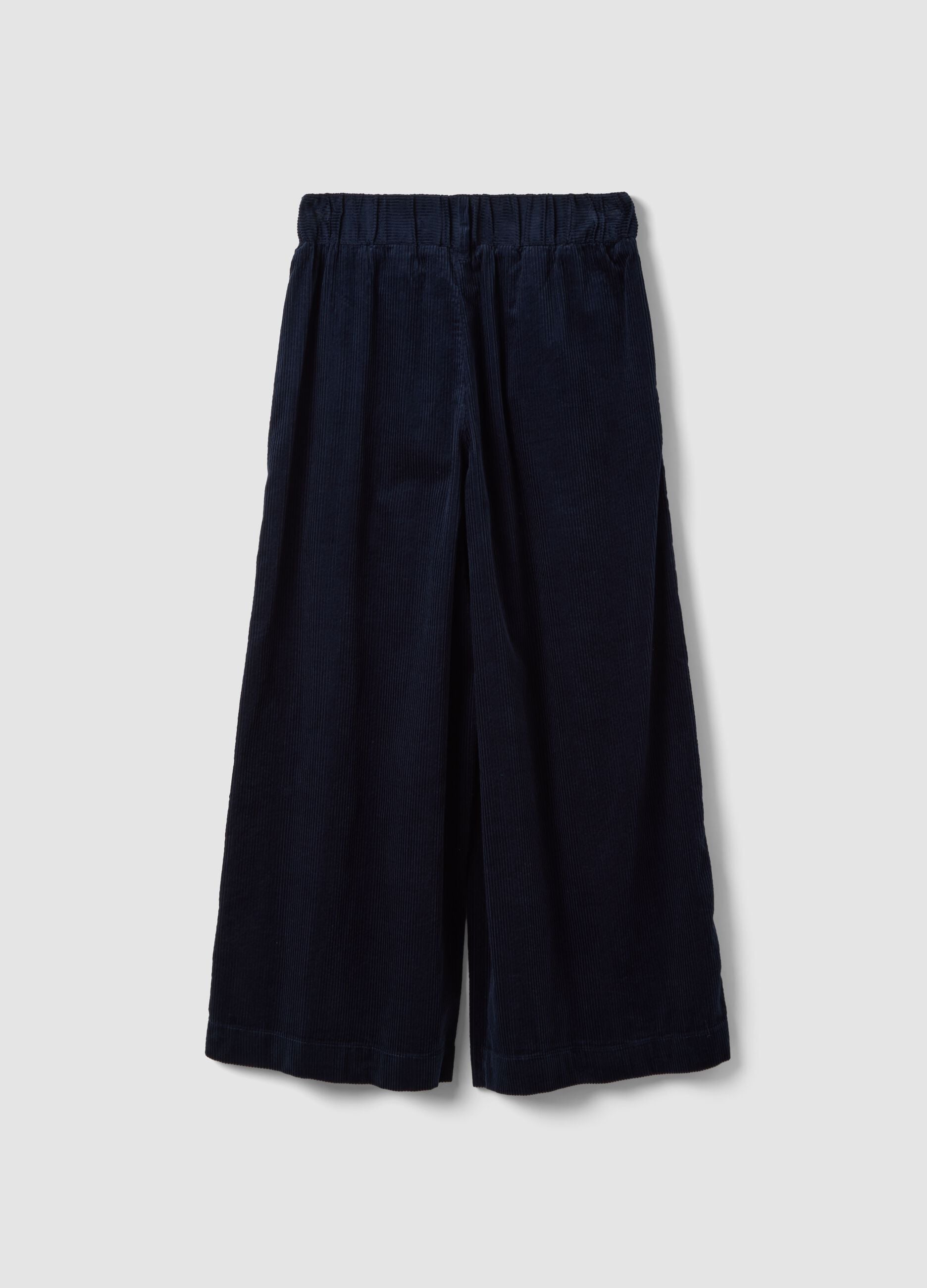 Pantaloni blu navy in puro cotone a coste regular fit
