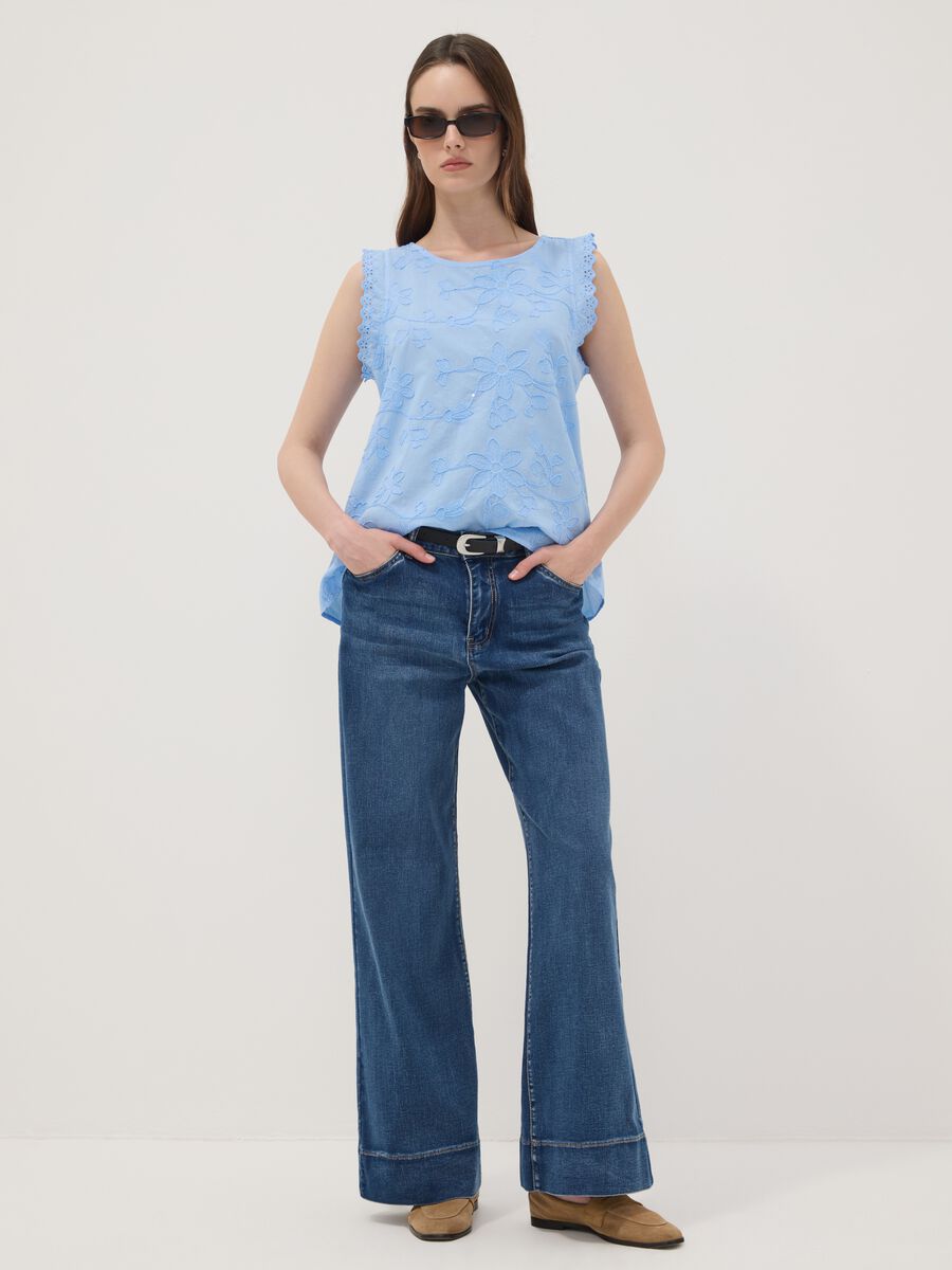 Sky-Blue Pure Cotton Blouse with Floral Embroidery, Regular Fit_2