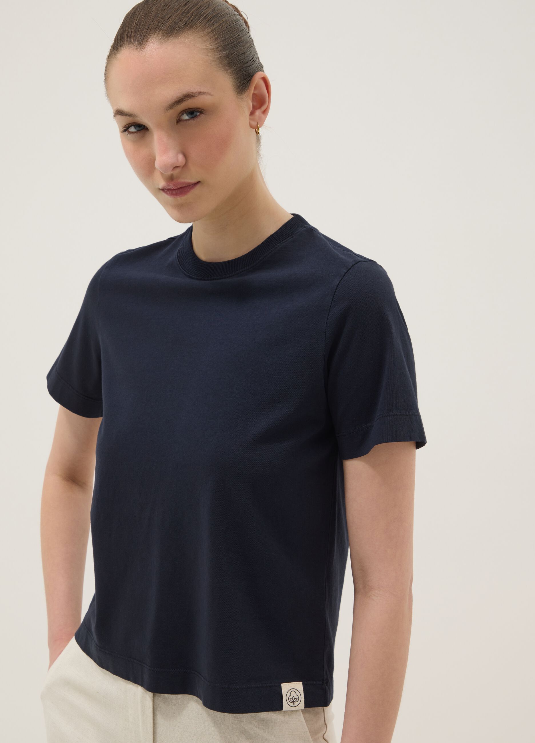 T-shirt blu a maniche corte in puro cotone regular fit