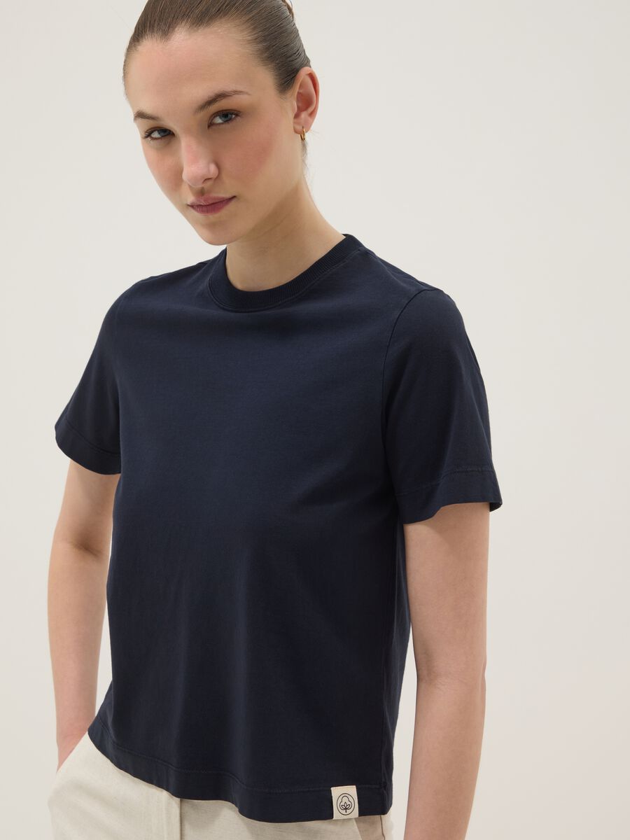 T-shirt blu a maniche corte in puro cotone regular fit_1