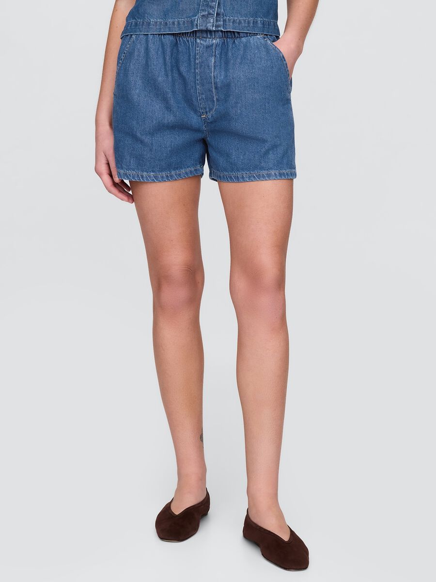 Shorts in denim con elastico in vita_1