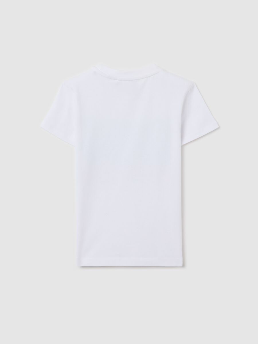 T-shirt bianca in cotone stretch con stampa_1