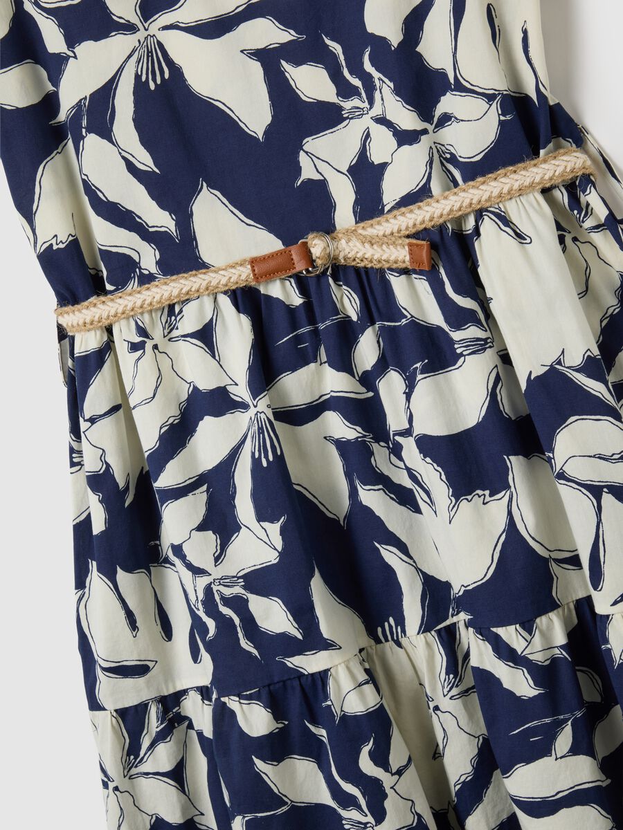 Women's long cotton dress with stretch multicolour regular fit and belt_5