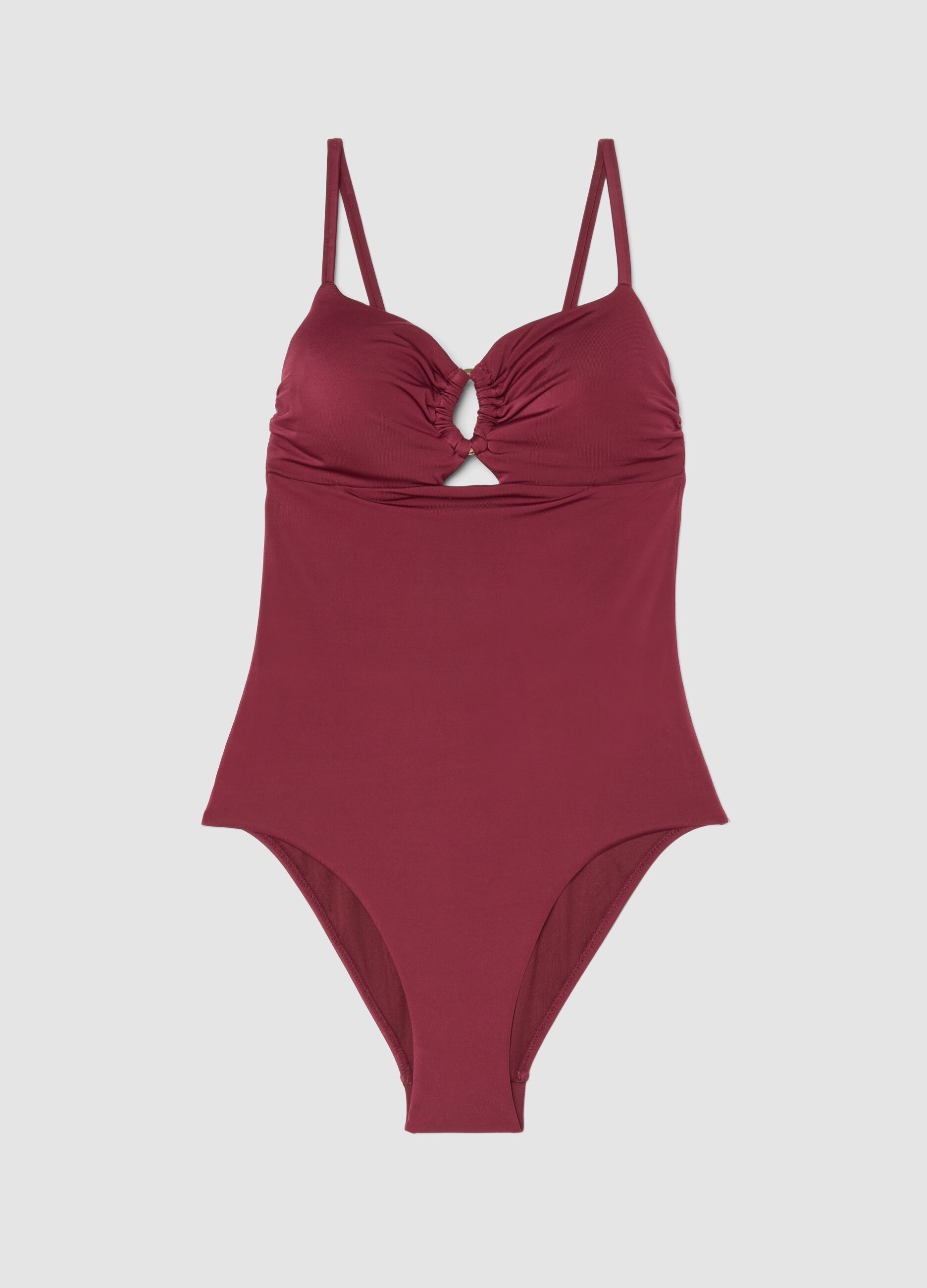 Red stretchy one-piece swimsuit with straps