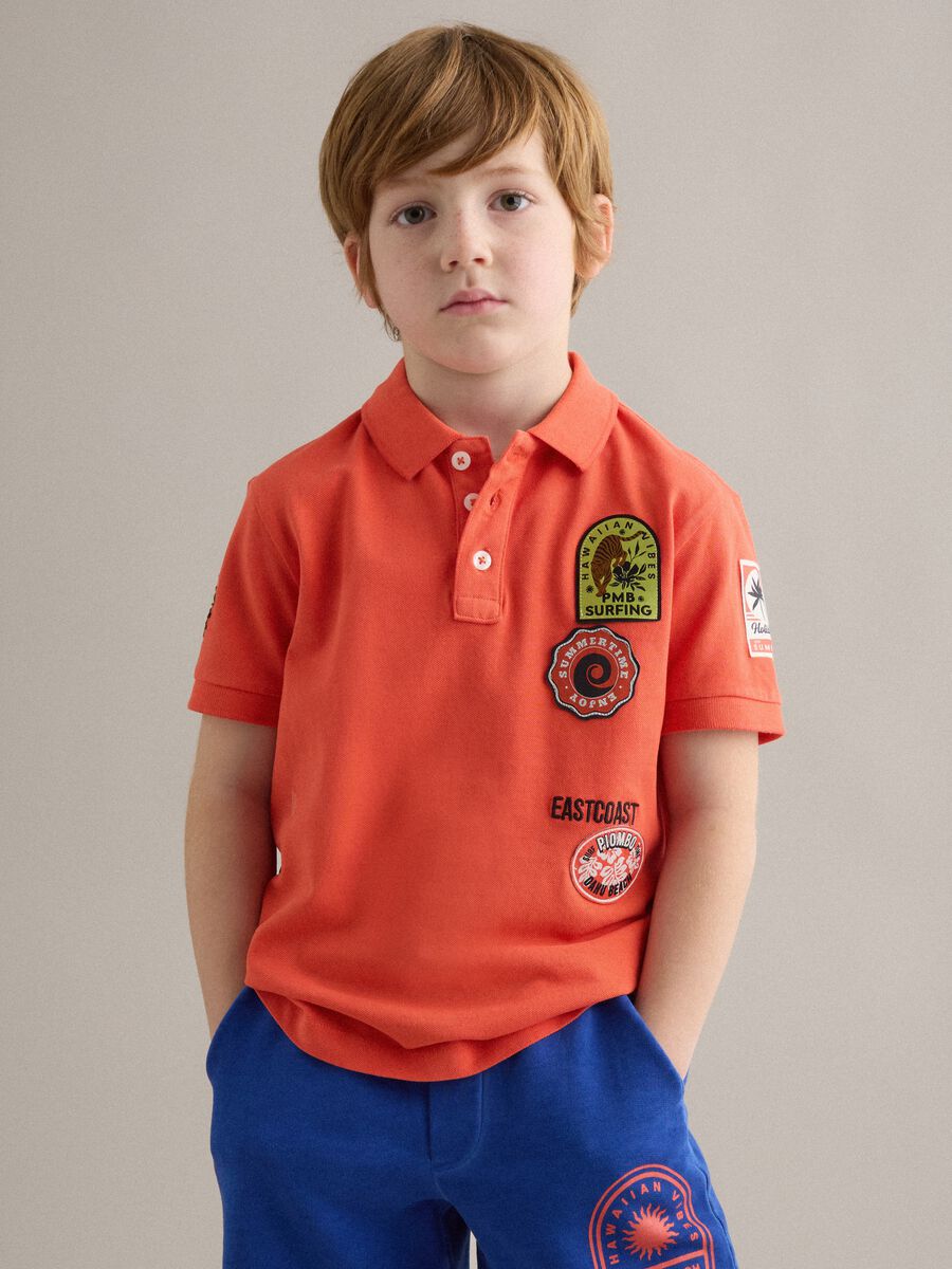 Orange pure cotton boys&rsquo; polo shirt, regular fit with patches_0