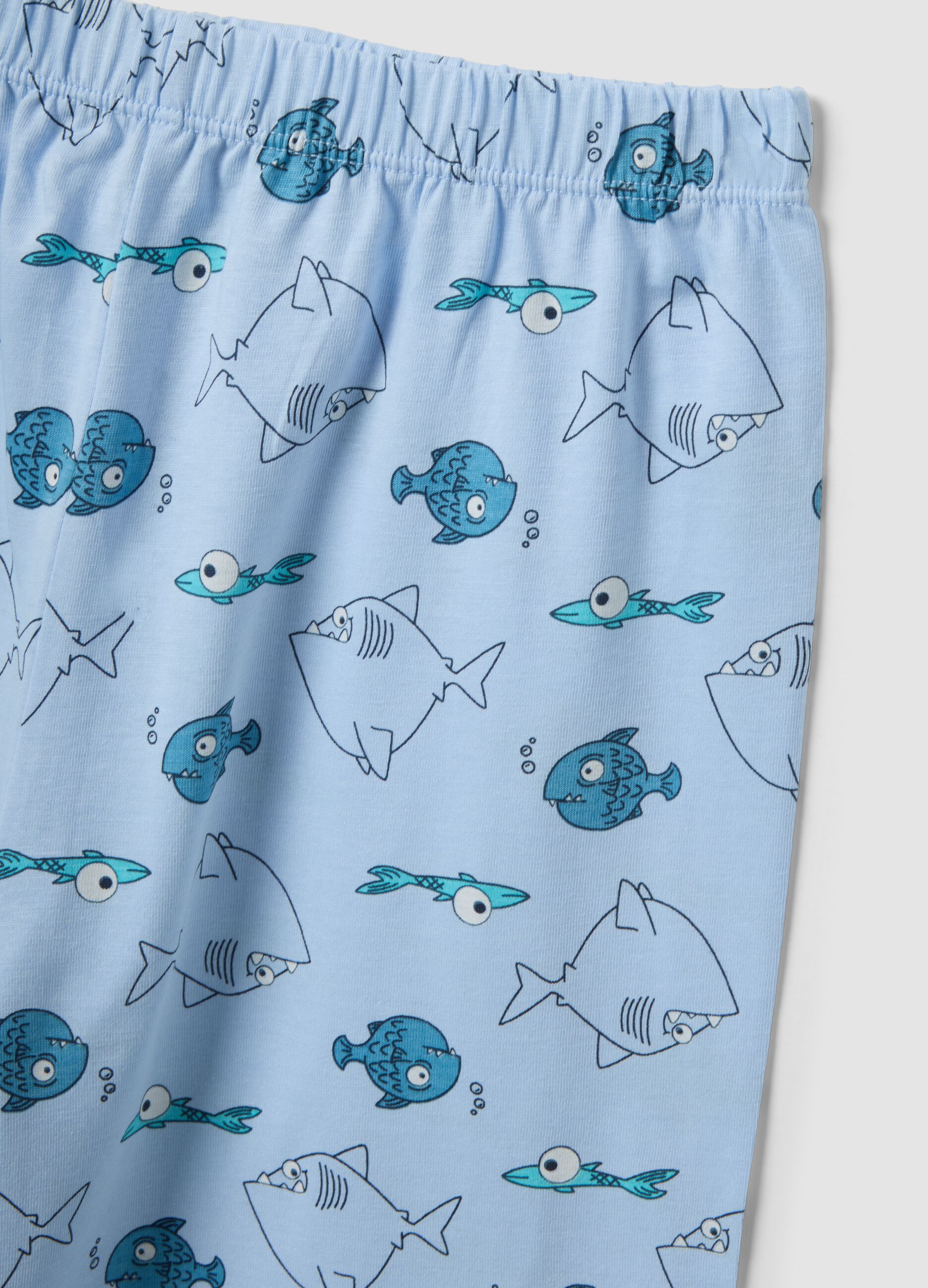 Blue pure organic cotton boys&rsquo; pyjamas with fish print