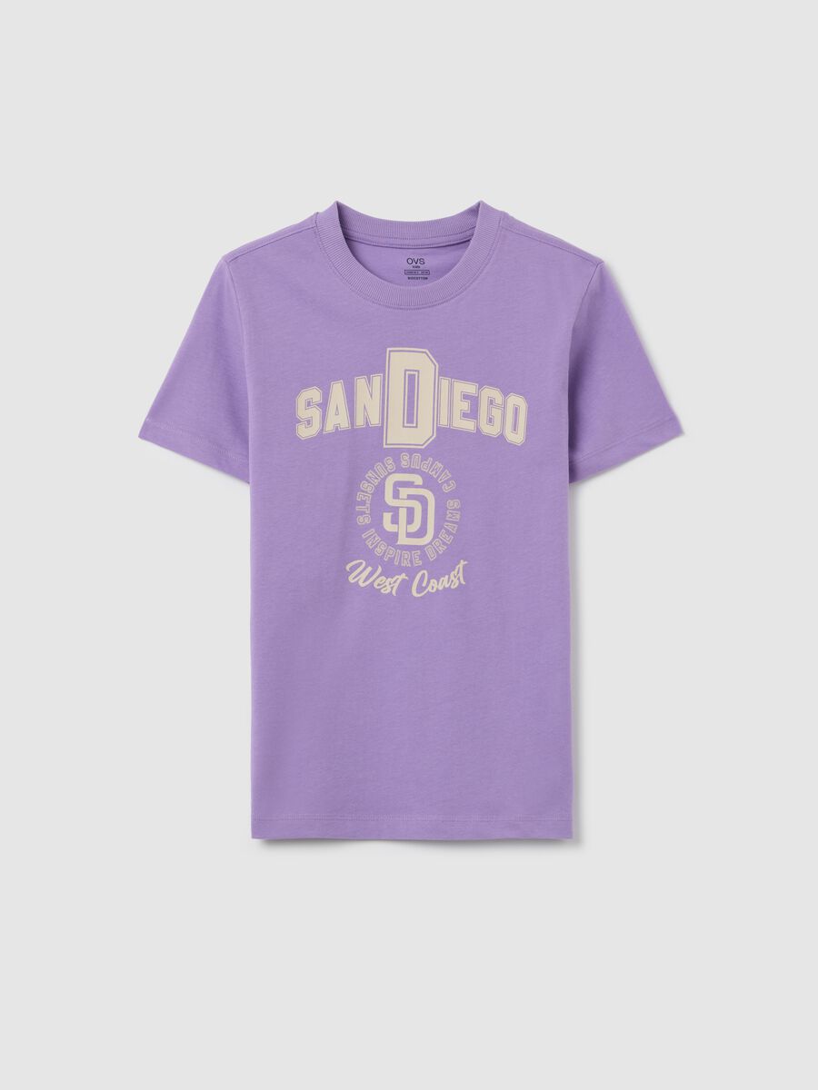 Purple organic cotton T-shirt with lettering print_3