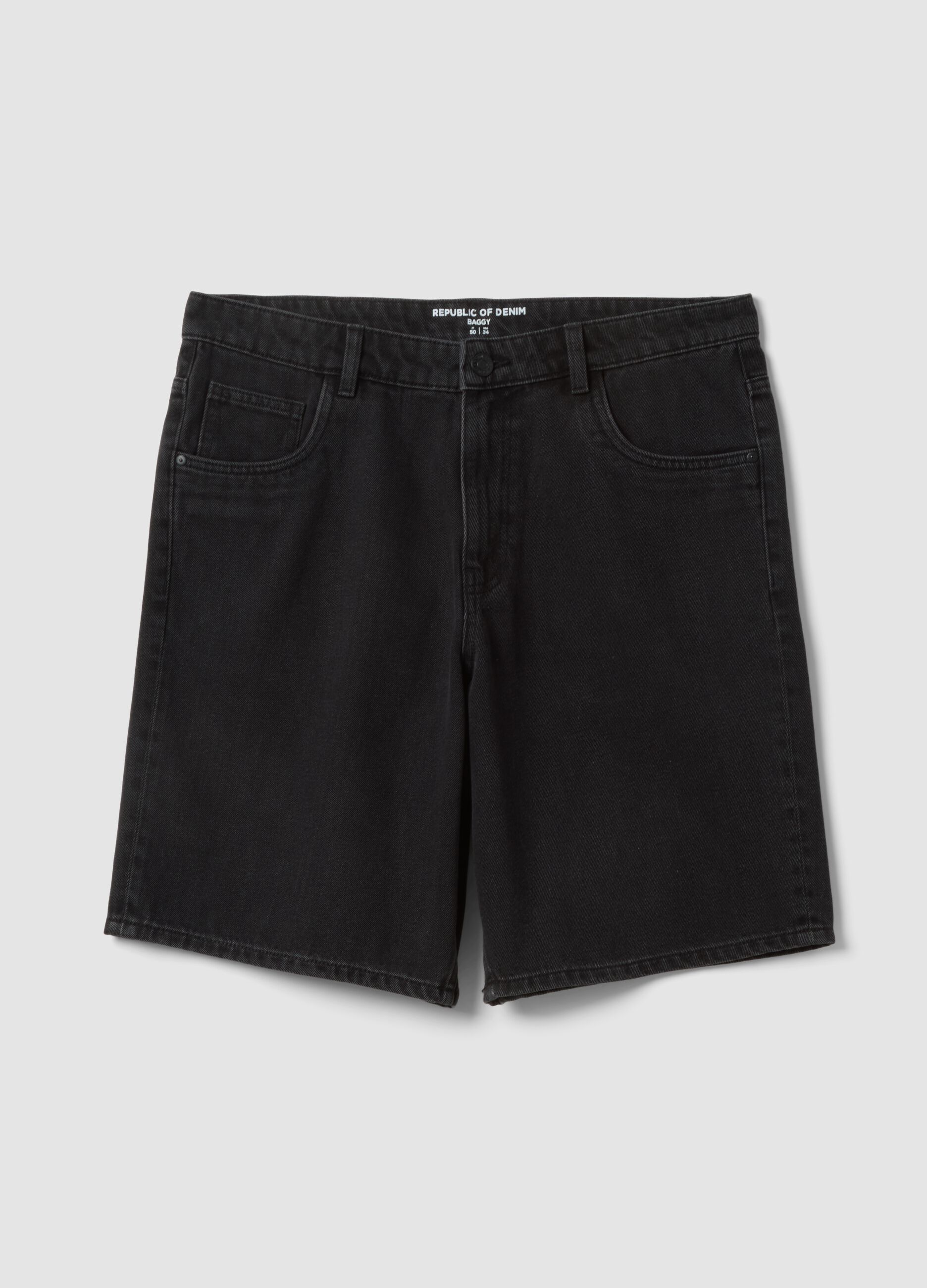 Black denim bermuda shorts in a cotton blend, baggy fit