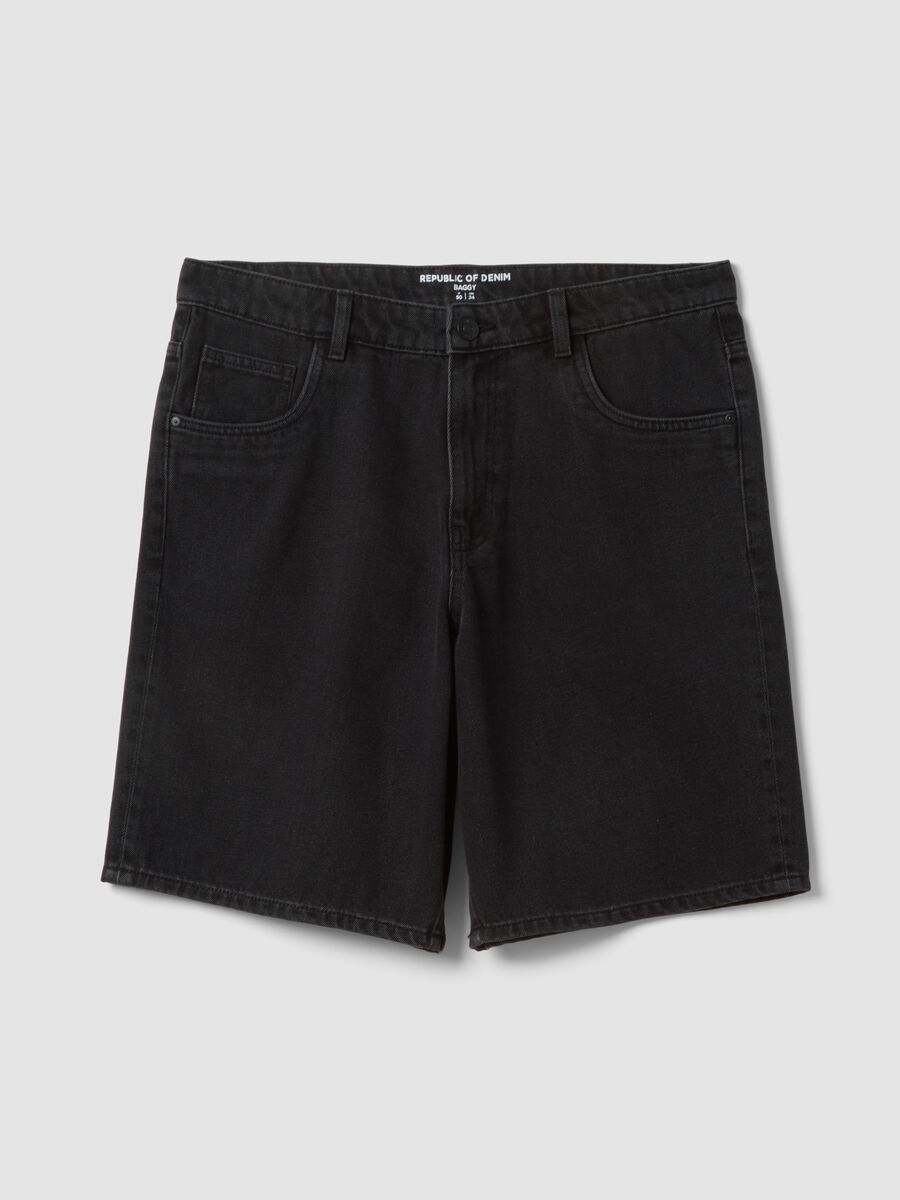 Black denim bermuda shorts in a cotton blend, baggy fit_1