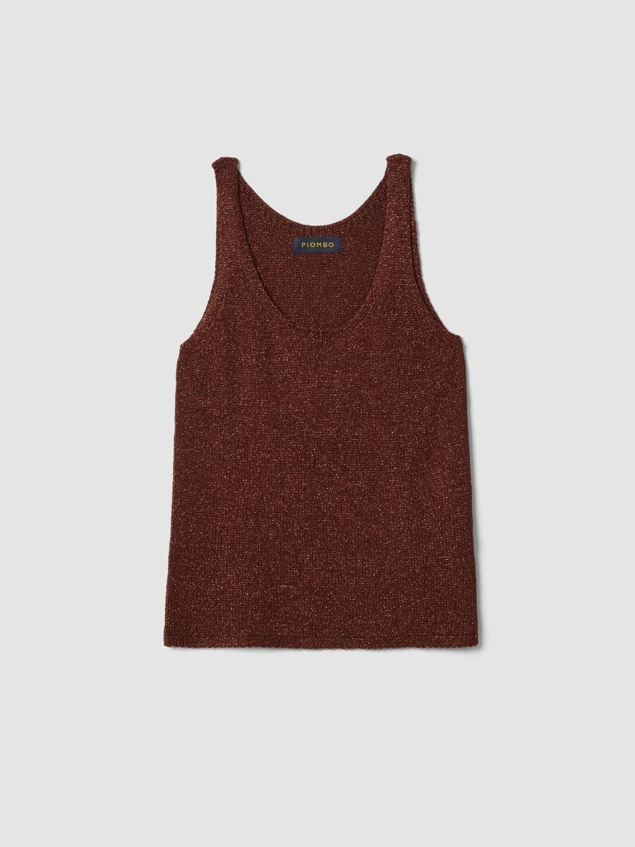 Brown viscose-blend regular-fit glitter tank top_4