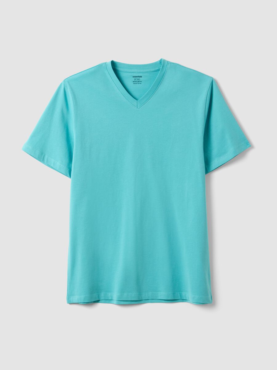 Light blue pure cotton V-neck t-shirt regular fit_0
