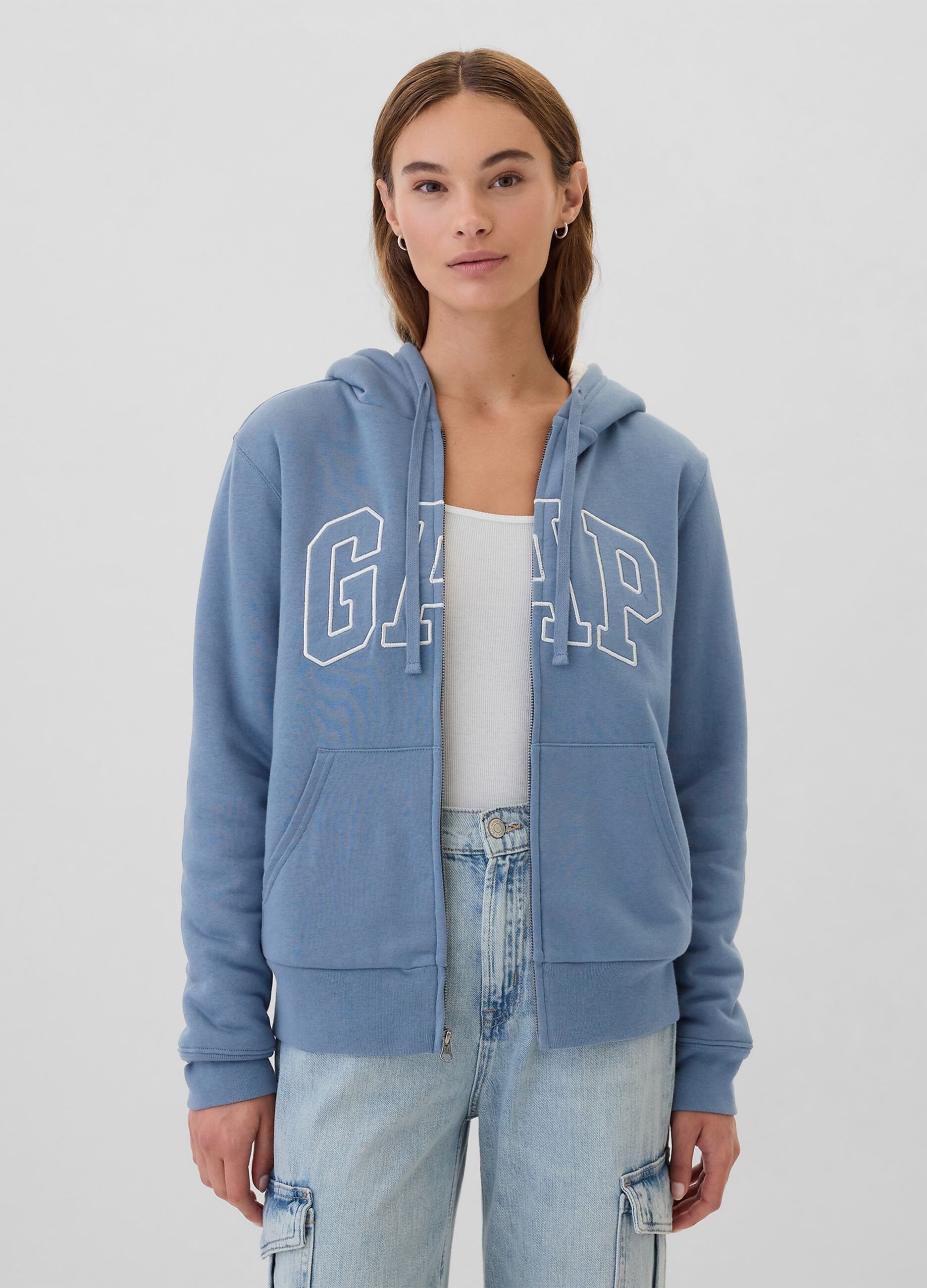 Full-zip sweatshirt with sherpa lining and logo embroidery