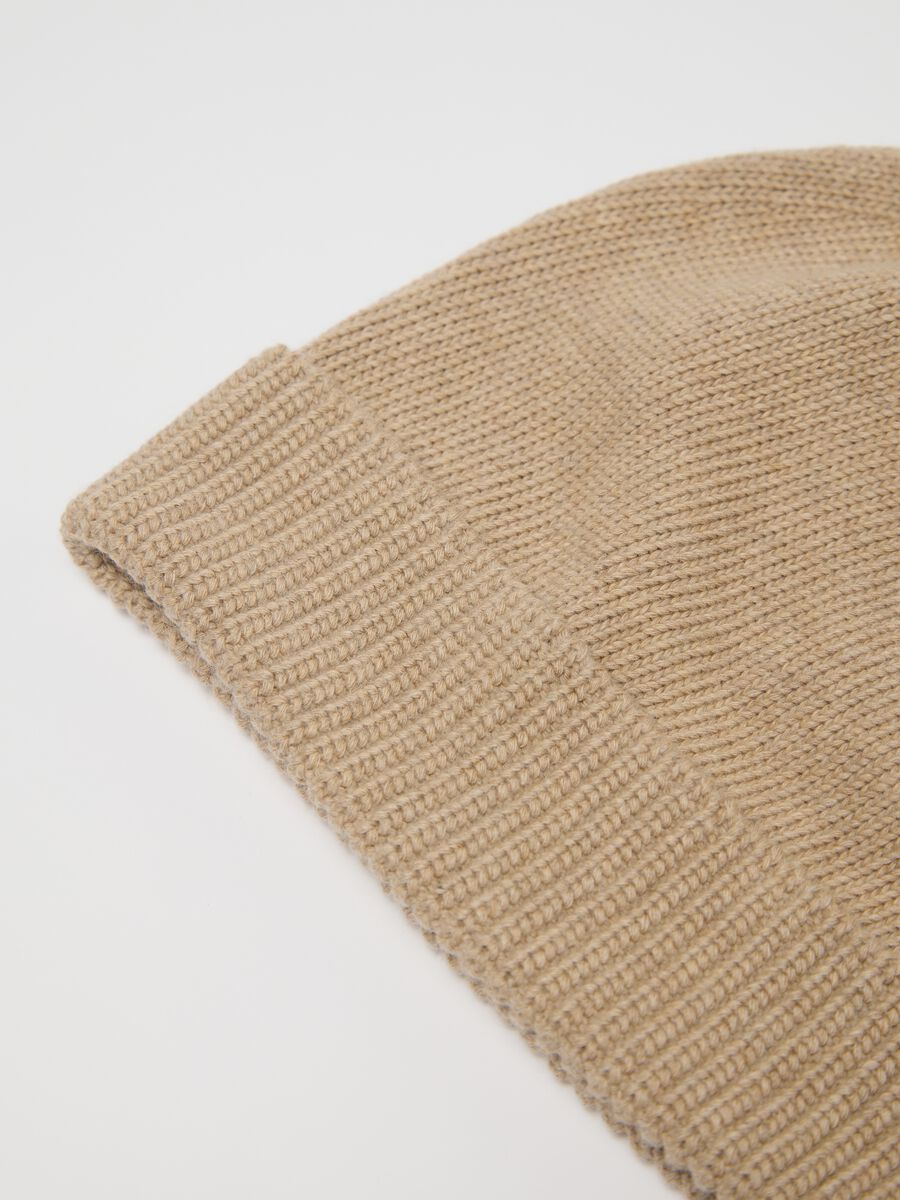 Beige ribbed cotton beanie_1