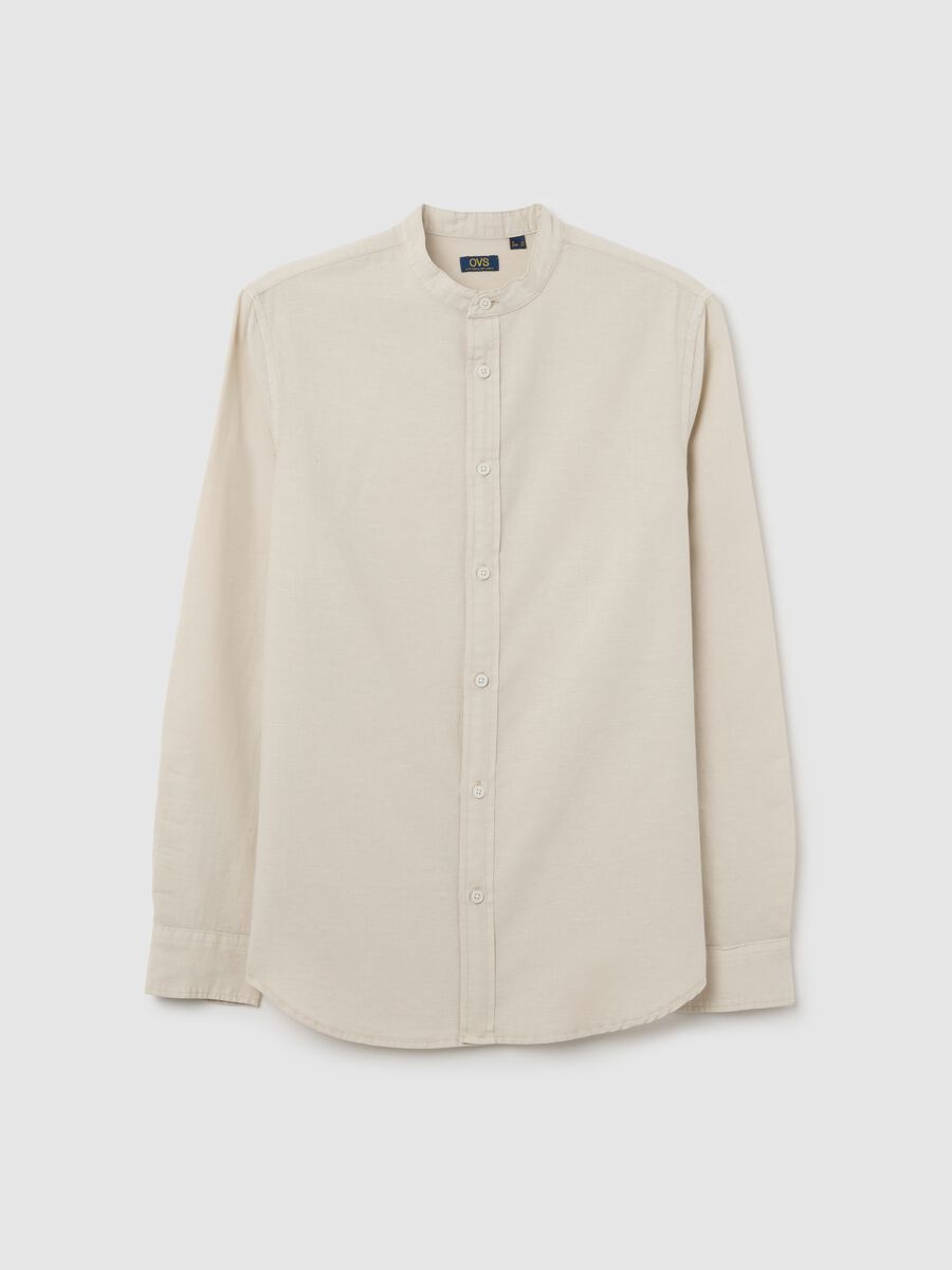 Long Beige Cotton and Linen Shirt_4