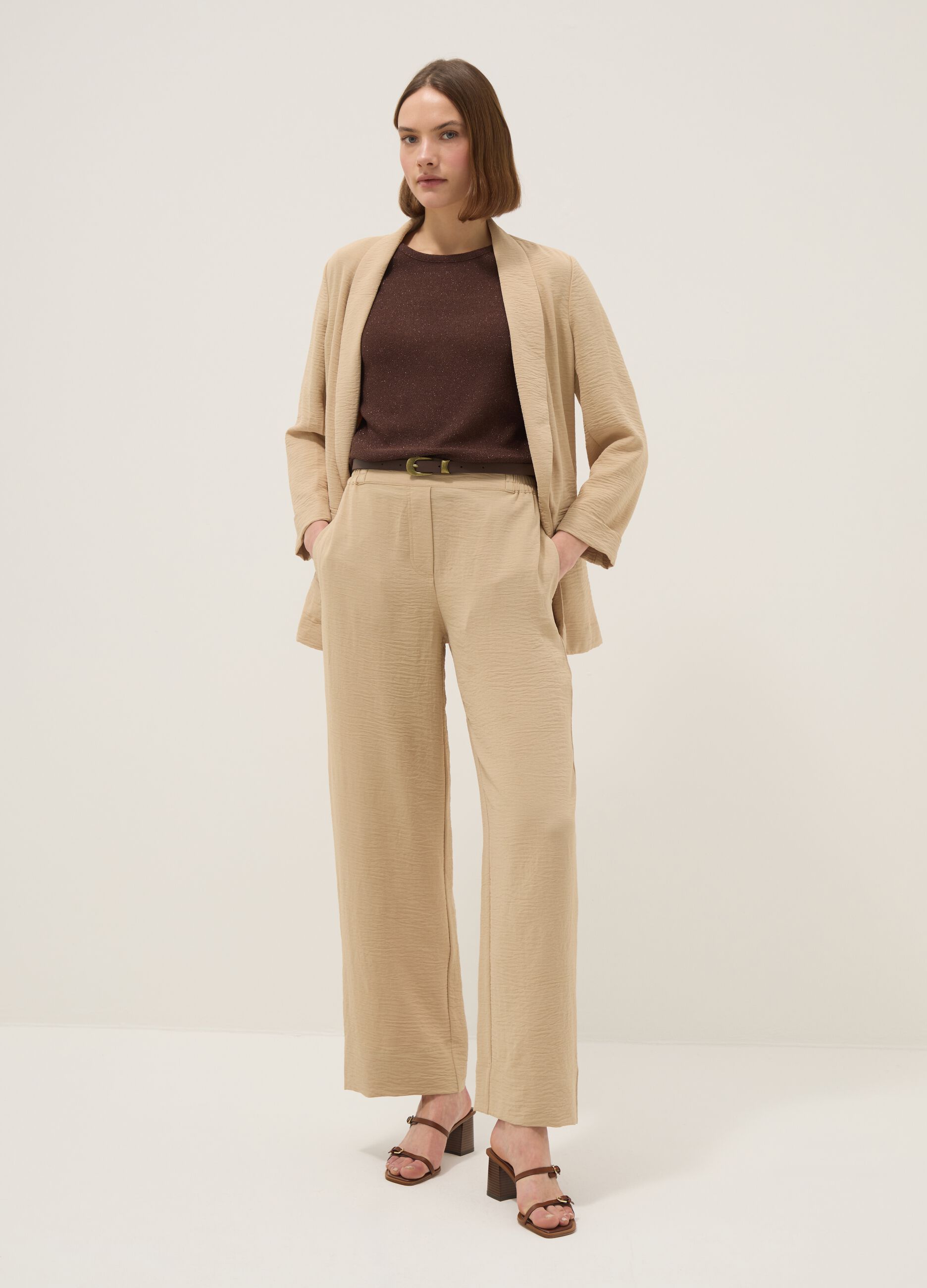 Beige regular-fit buttonless blazer