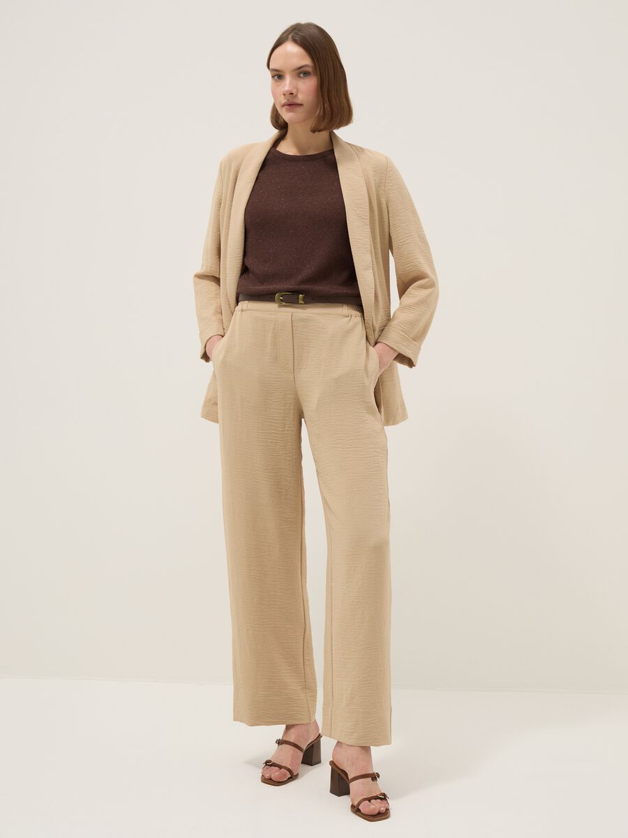 Beige regular-fit buttonless blazer_1