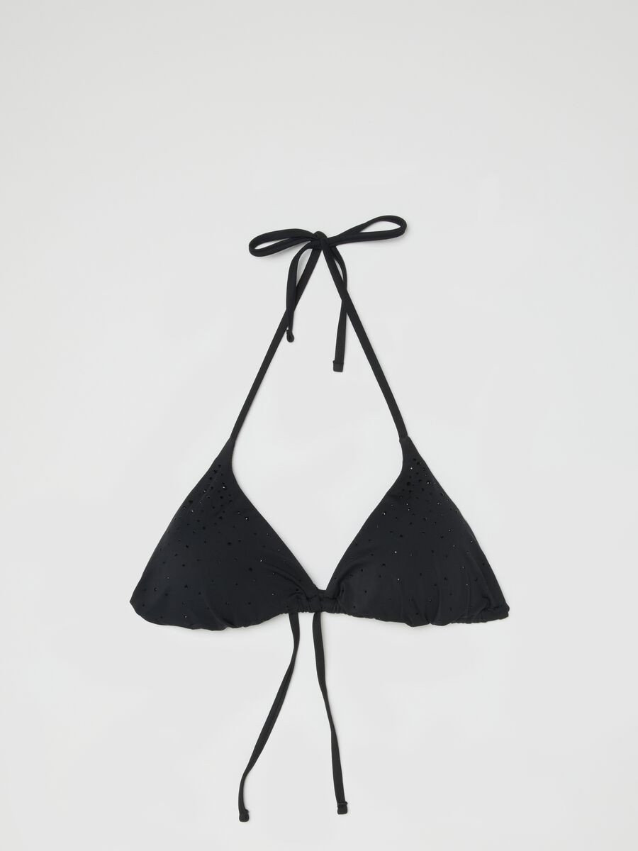 Black stretchy triangle bikini top with sparkling details_4