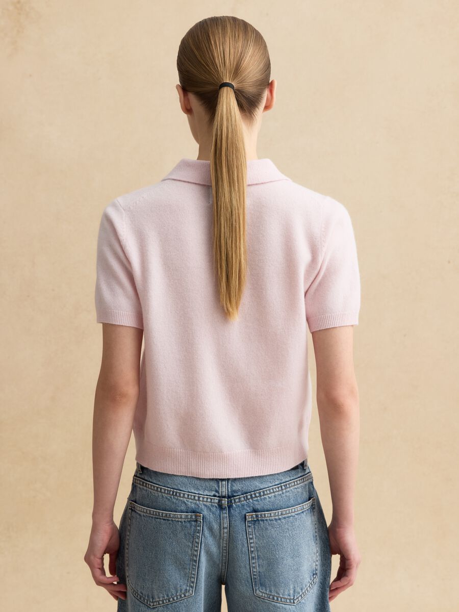 Regular fit pure wool pink jumper with polo collar_3