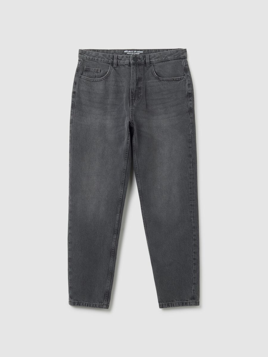 Grey pure cotton regular tapered jeans_4