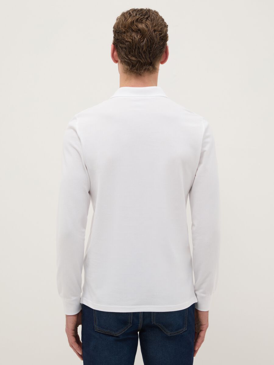 Polo bianca a maniche lunghe in puro cotone regular fit_2