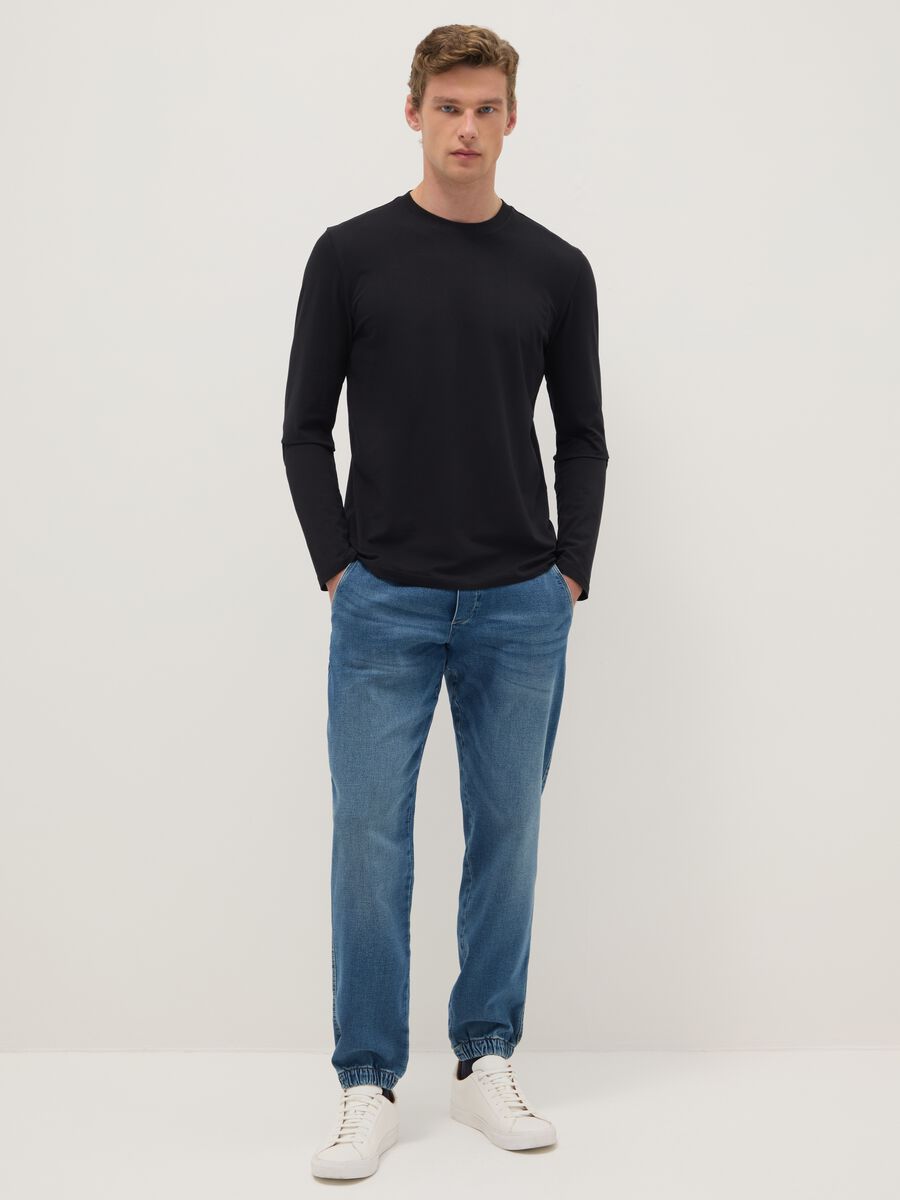 Jeans in denim blu regular fit con elastico_0