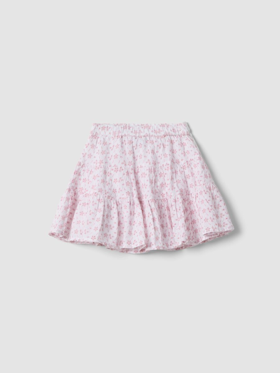Pink mini skirt in pure cotton with Broderie Anglaise embroidery_1
