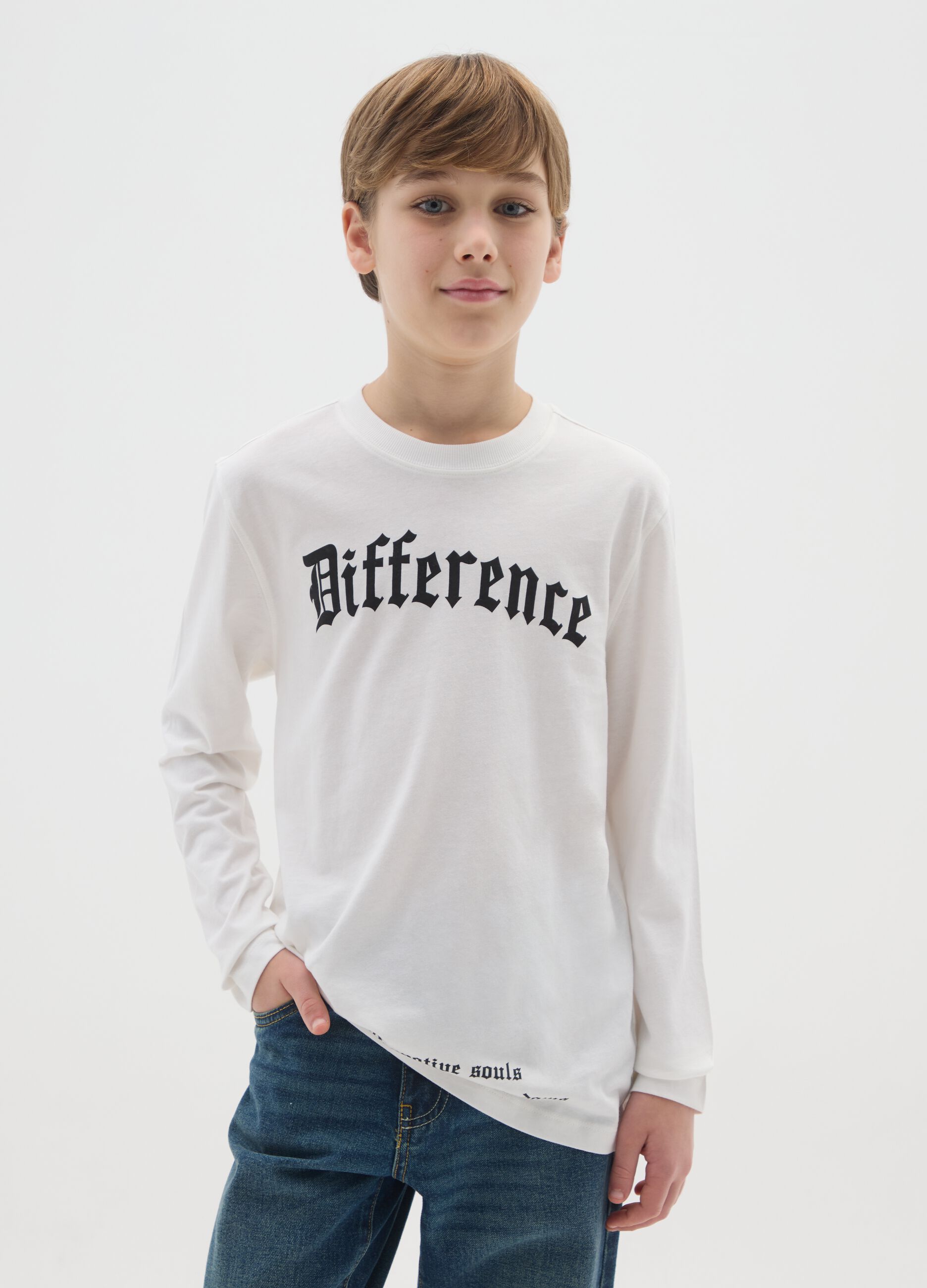 Boys' white T-shirt in pure cotton, oversized fit