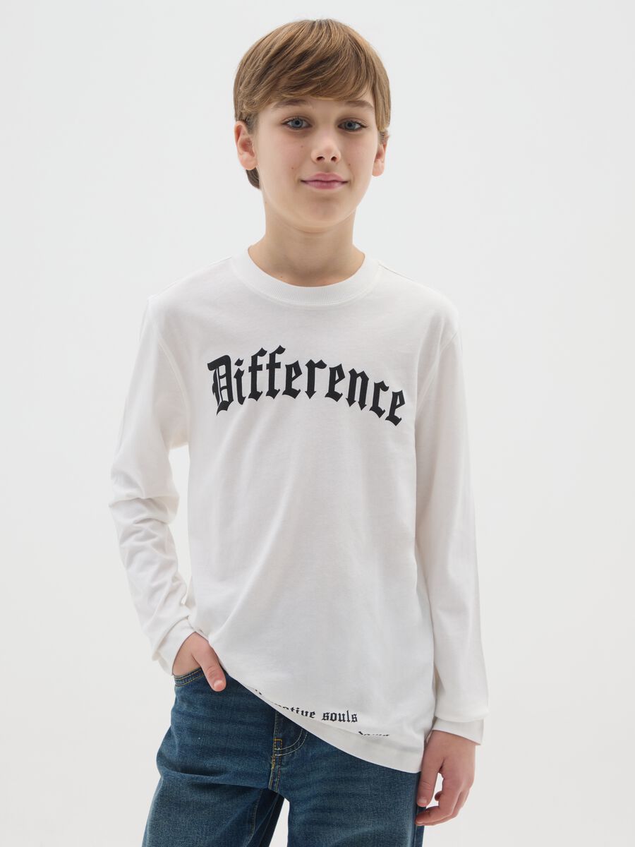 Boys' white T-shirt in pure cotton, oversized fit_0