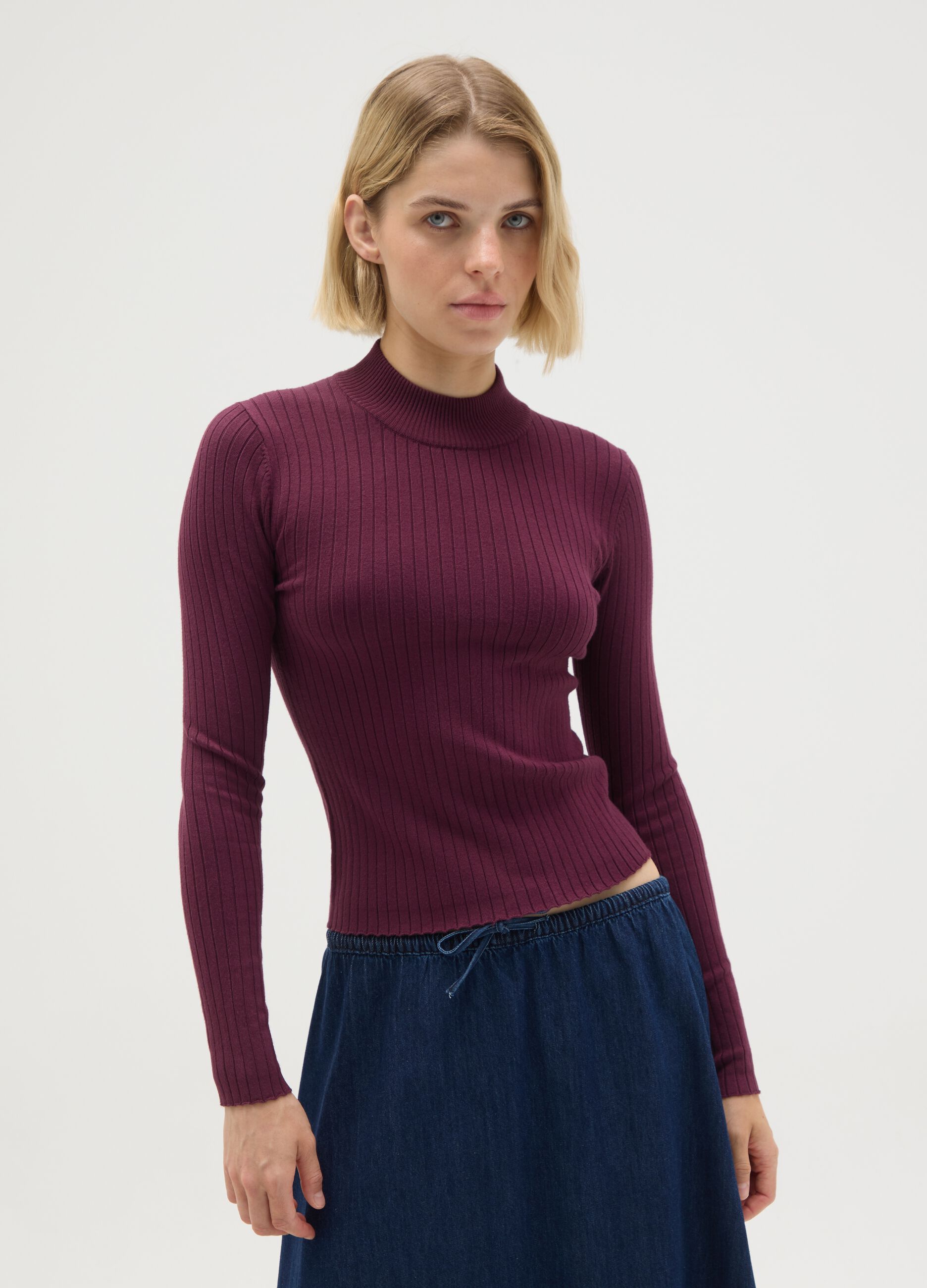 Purple fitted viscose blend top