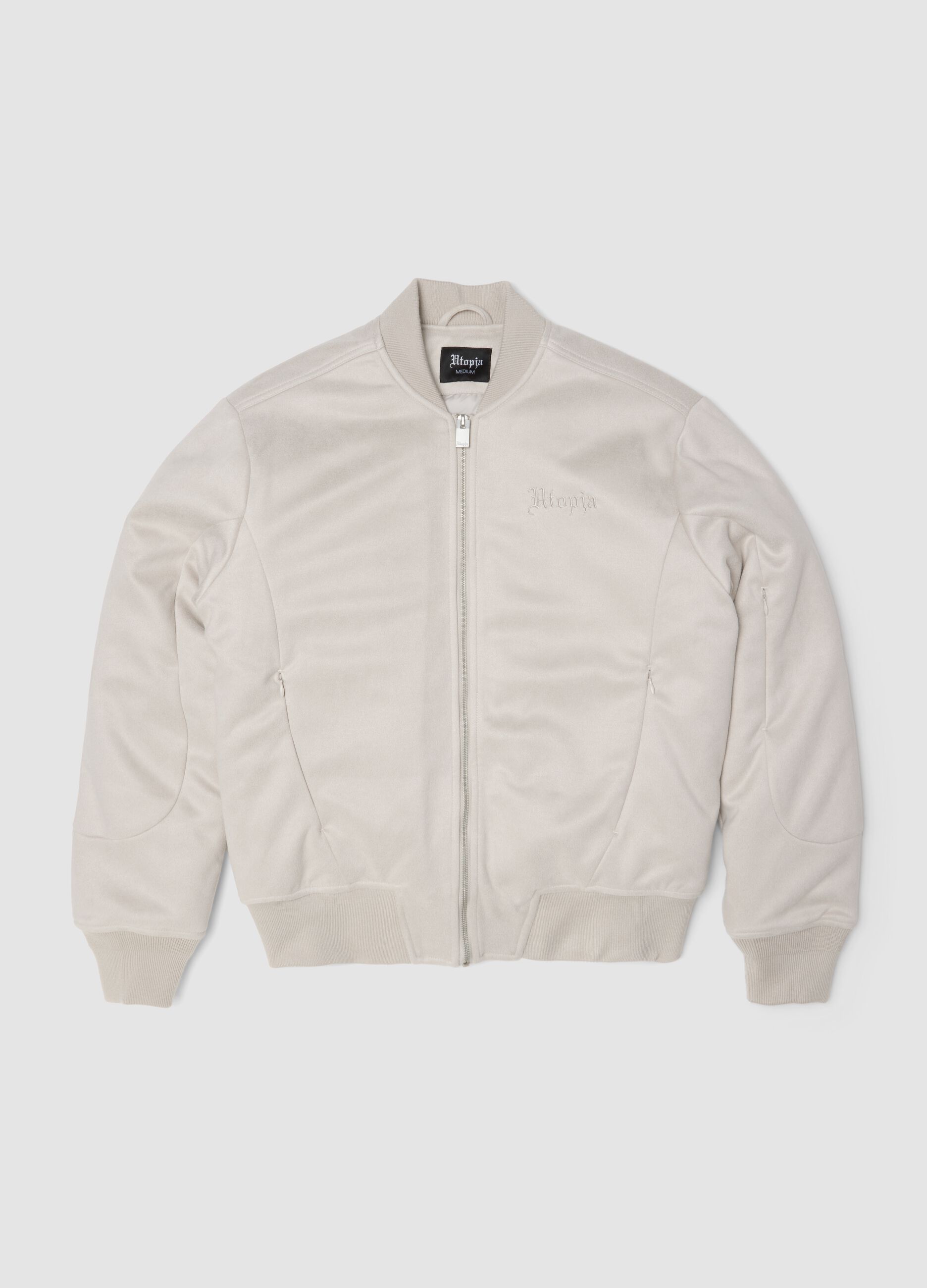 Faux Suede Bomber Jacket Light Beige