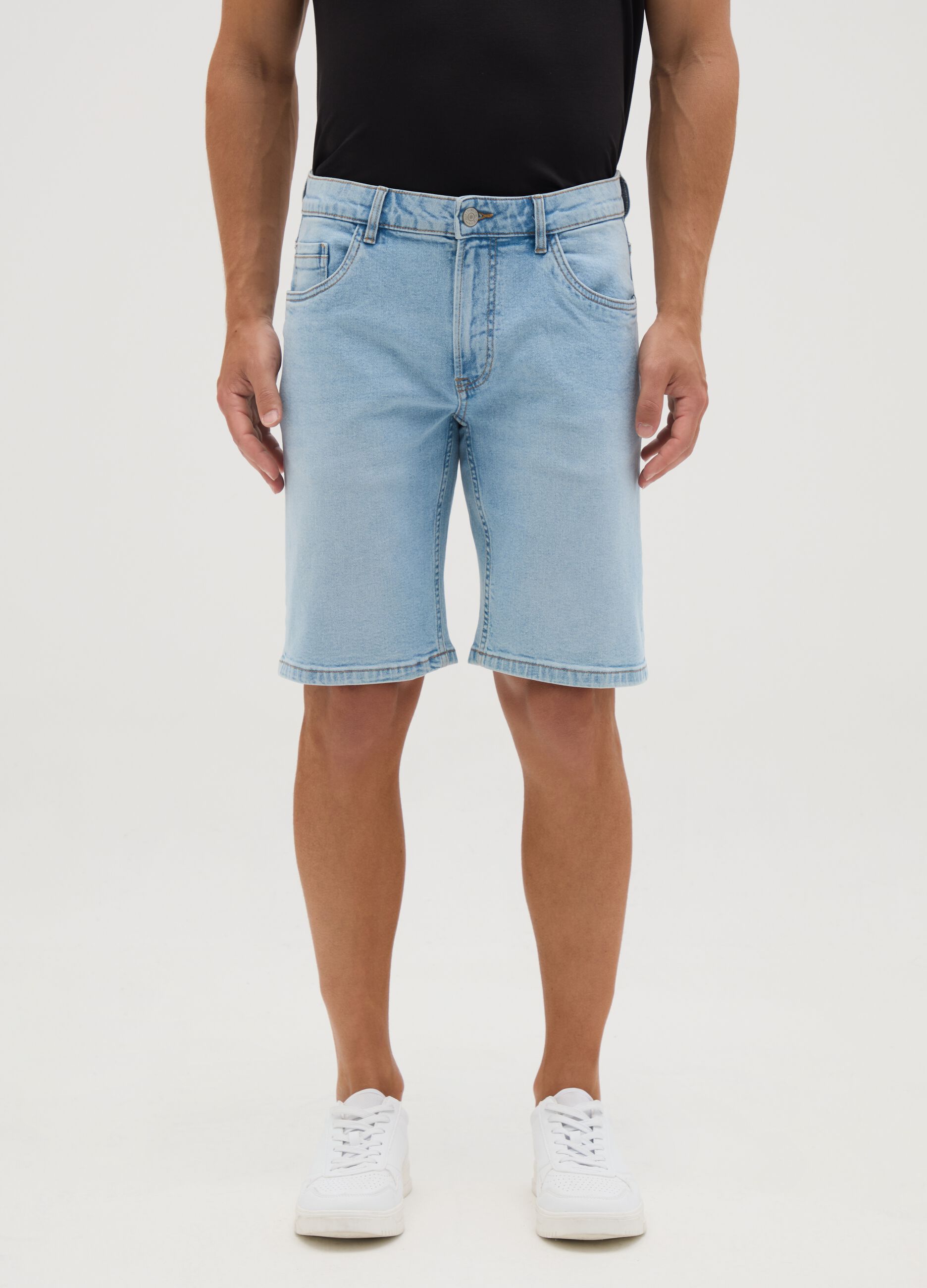 Men's Slim Fit Blue Denim Bermuda Shorts
