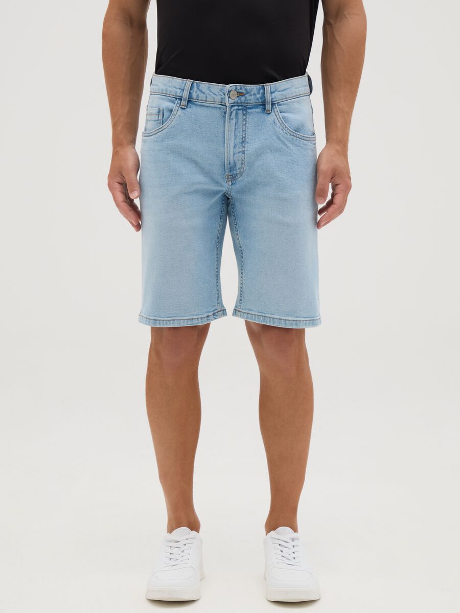 Bermuda da uomo in denim blu slim fit_1